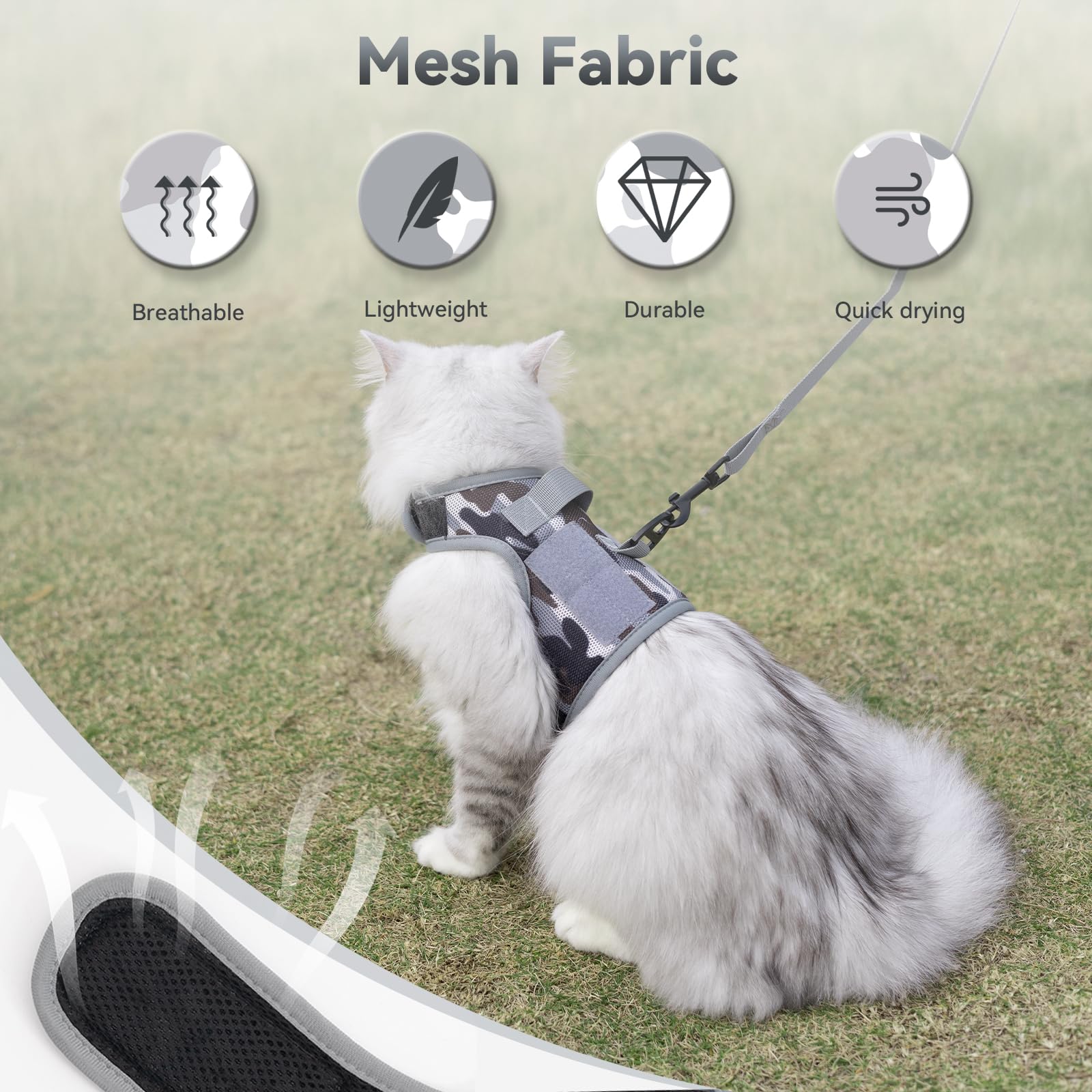 Tactical Cat Harness And Leash For Walking Escape Proof Breathable Mesh Fabric, City Camo, Medium, Adjustable Cat Walking Jacket