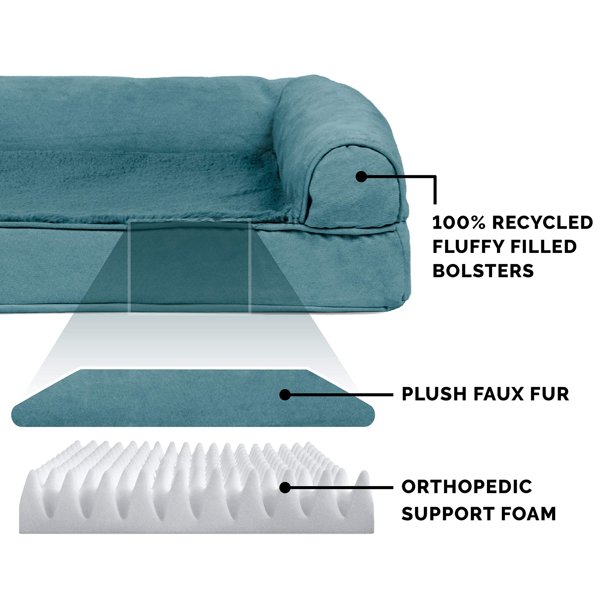 Furhaven Orthopedic Dog Bed For Large/Medium Dogs W/ Removable Bolsters & Washable Cover, For Dogs Up To 55 Lbs - Plush & Suede Sofa - Deep Pool, Large