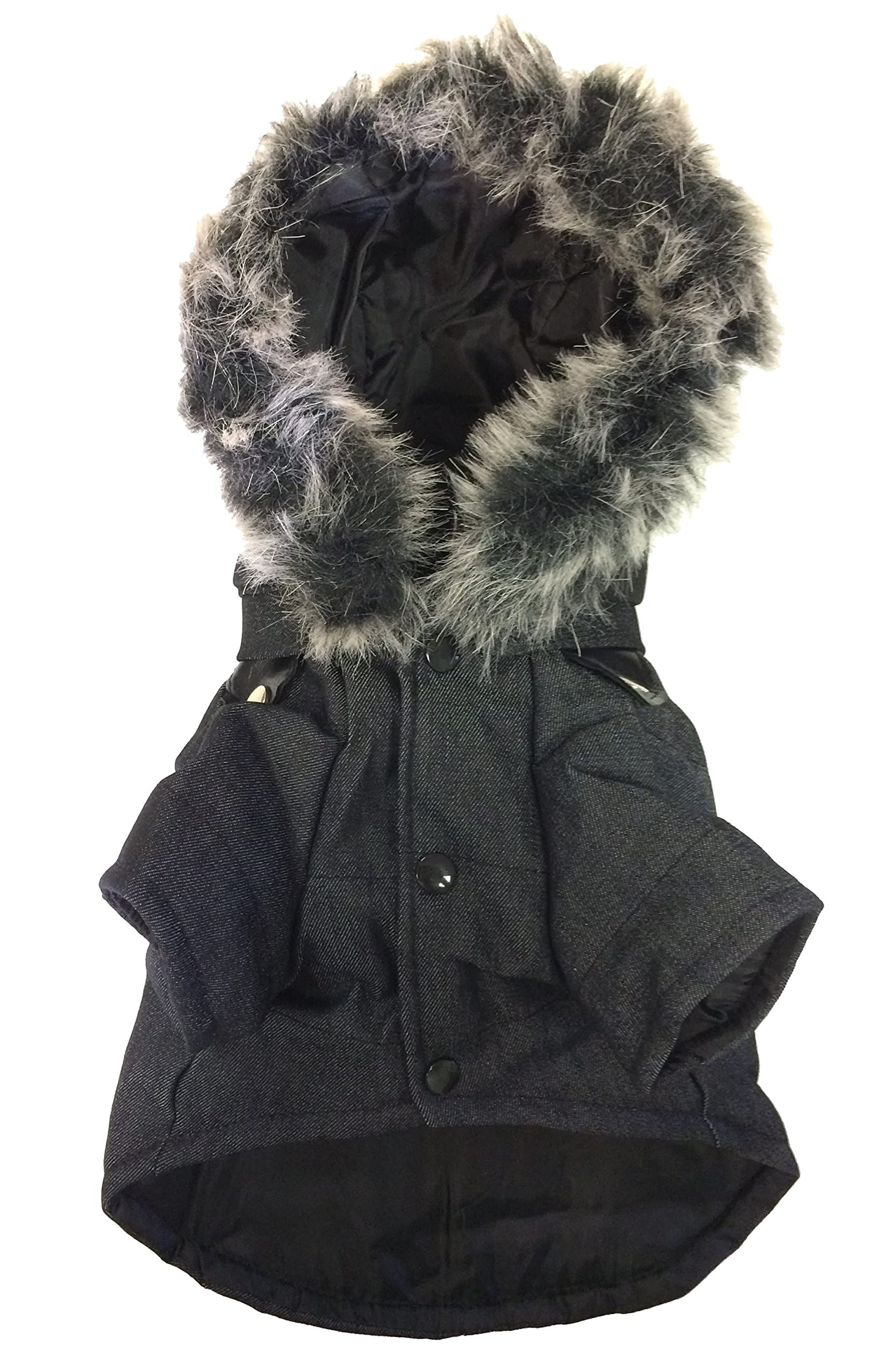 Pet Life Ruff-Choppered Denim Fashioned Wool Dog Coat - Fall and Winter Dog Jacket with Designer Trims and Details