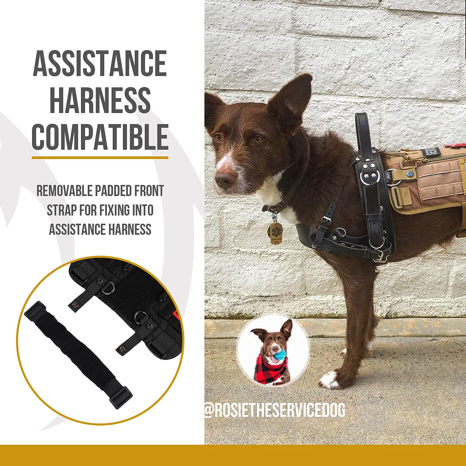ONETIGRIS Service Dog Harness - Large, Removable Neck Strap, 500D Nylon, Black, Short Version