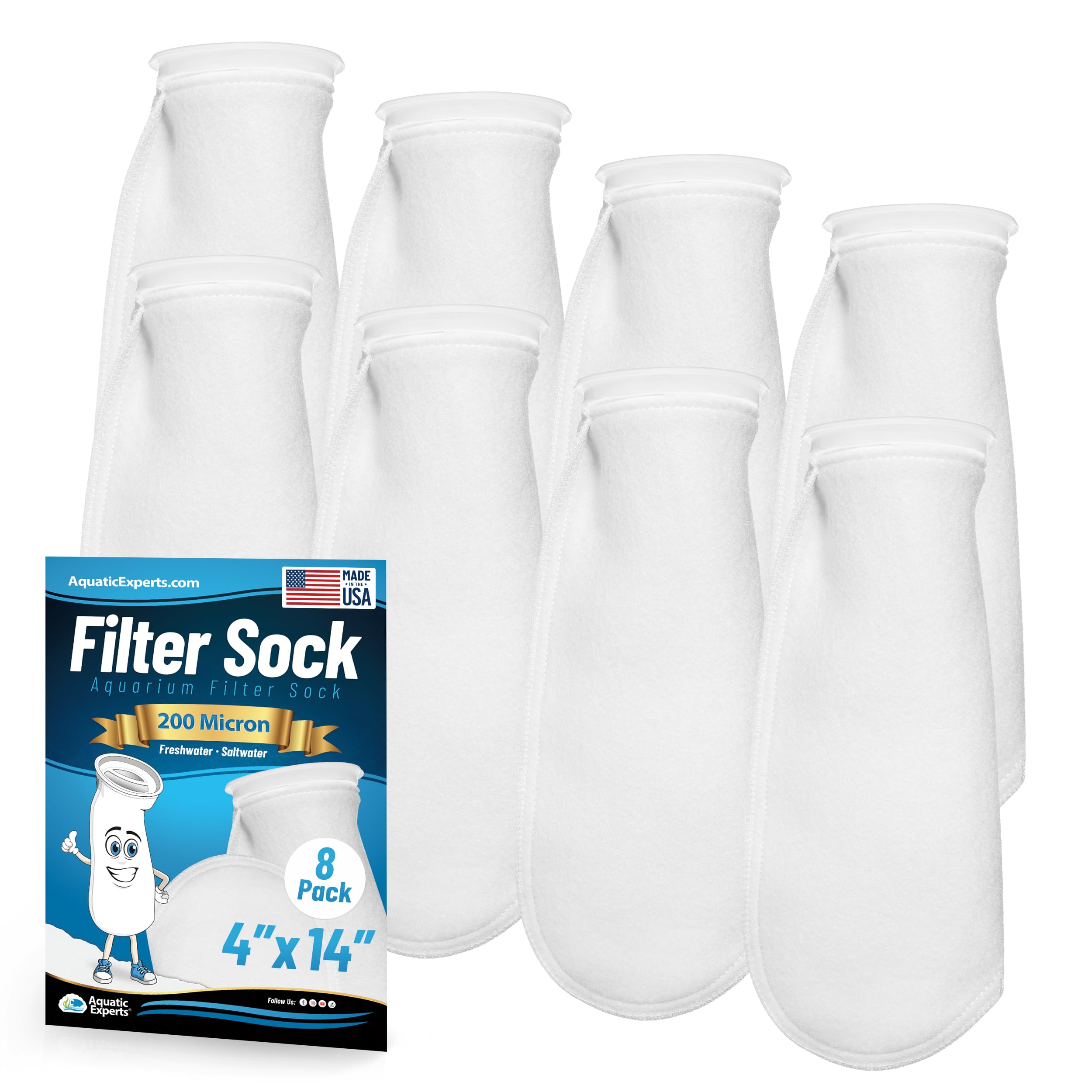 Aquatic Experts 4 inch Ring Filter Socks 200 Micron, Filter Socks for Saltwater Aquarium, Sump Filter Sock, Felt Aquarium Socks,