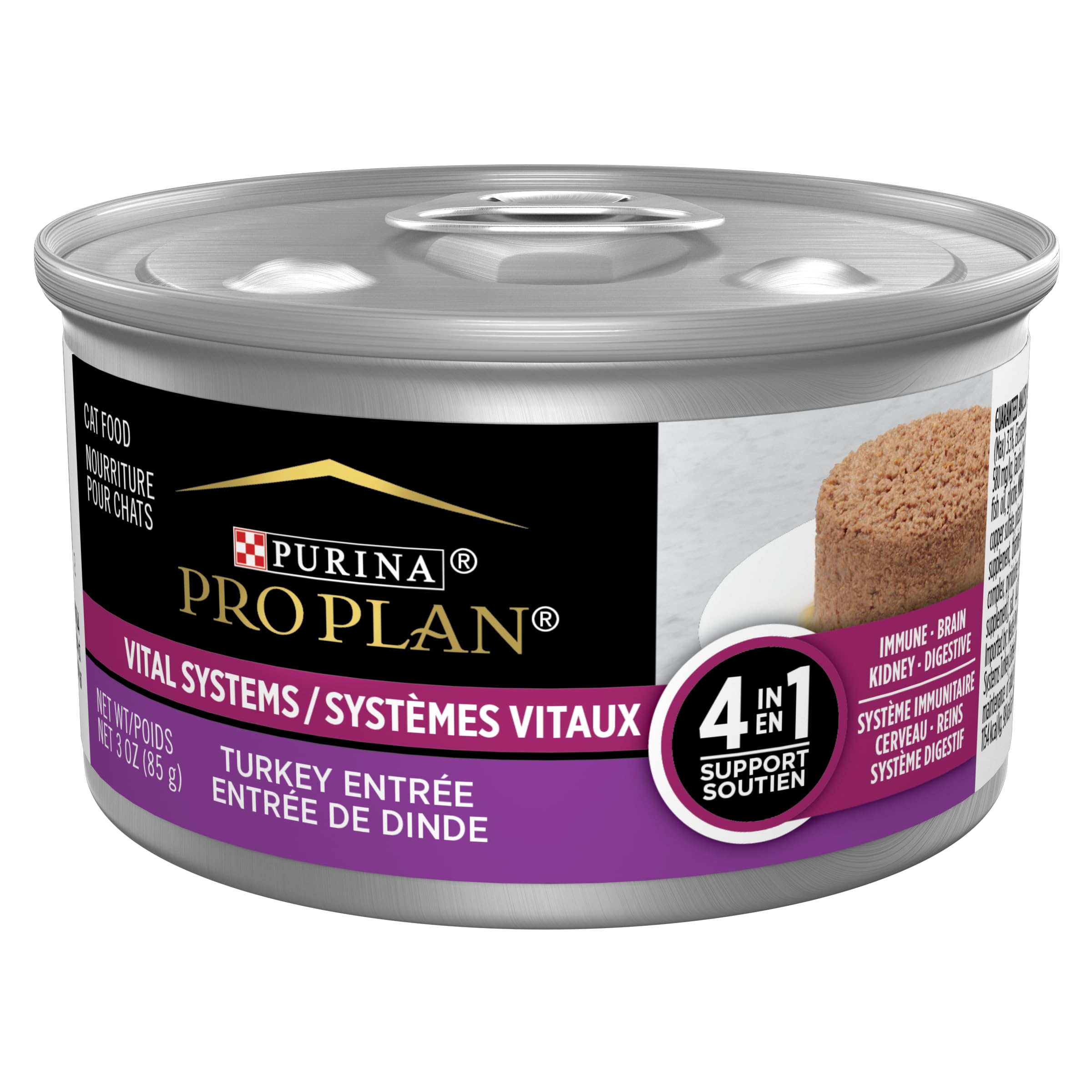 Purina Pro Plan Vital Systems Turkey Wet Cat Food Pate 4-in-1 Brain, Kidney, Digestive and Immune Formula - (Pack of 24) 3 oz. C