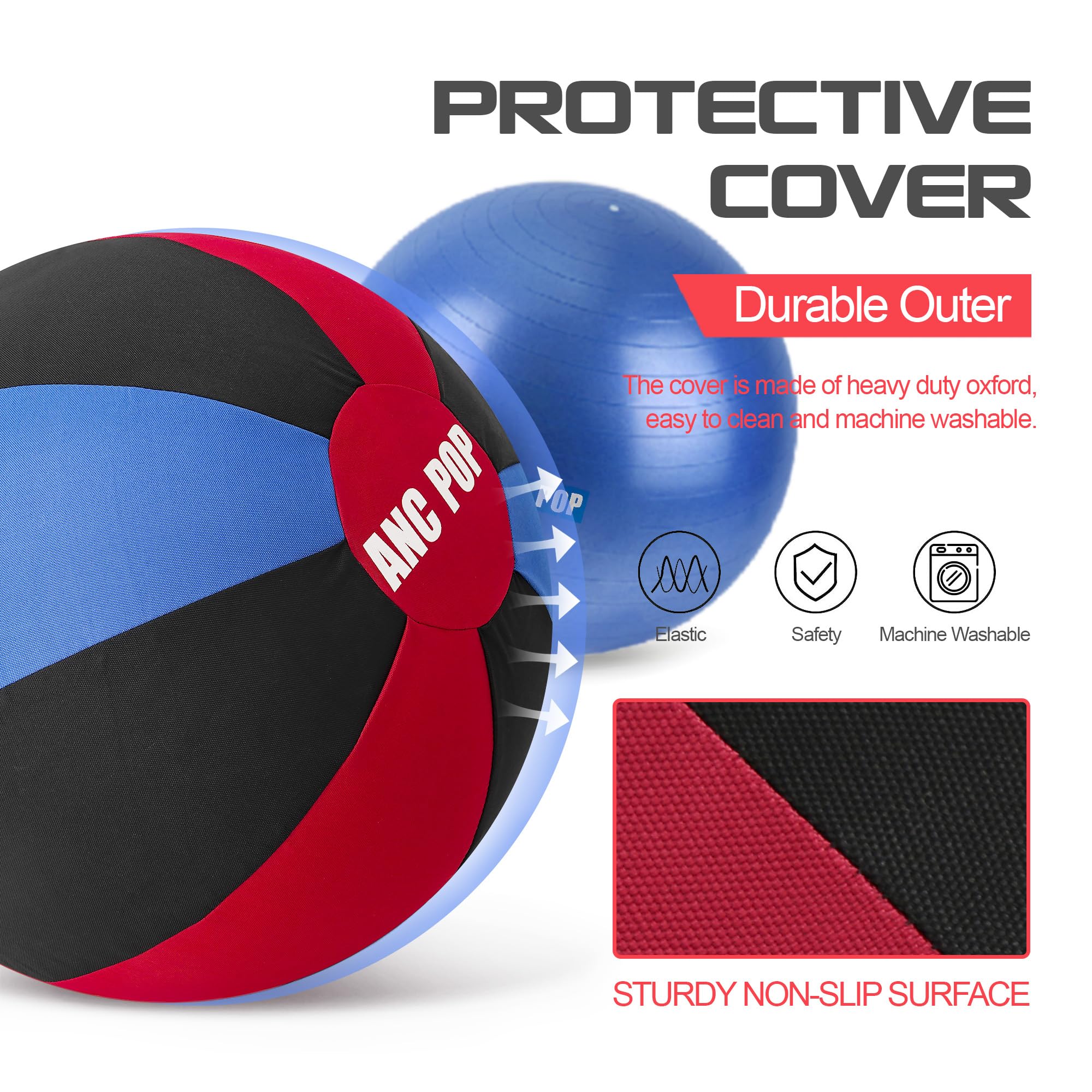 ANC POP Herding Ball for Dogs & Horses, 25" PVC, Red/Blue/Black, Model ANC-CWQ, Includes Hand Pump