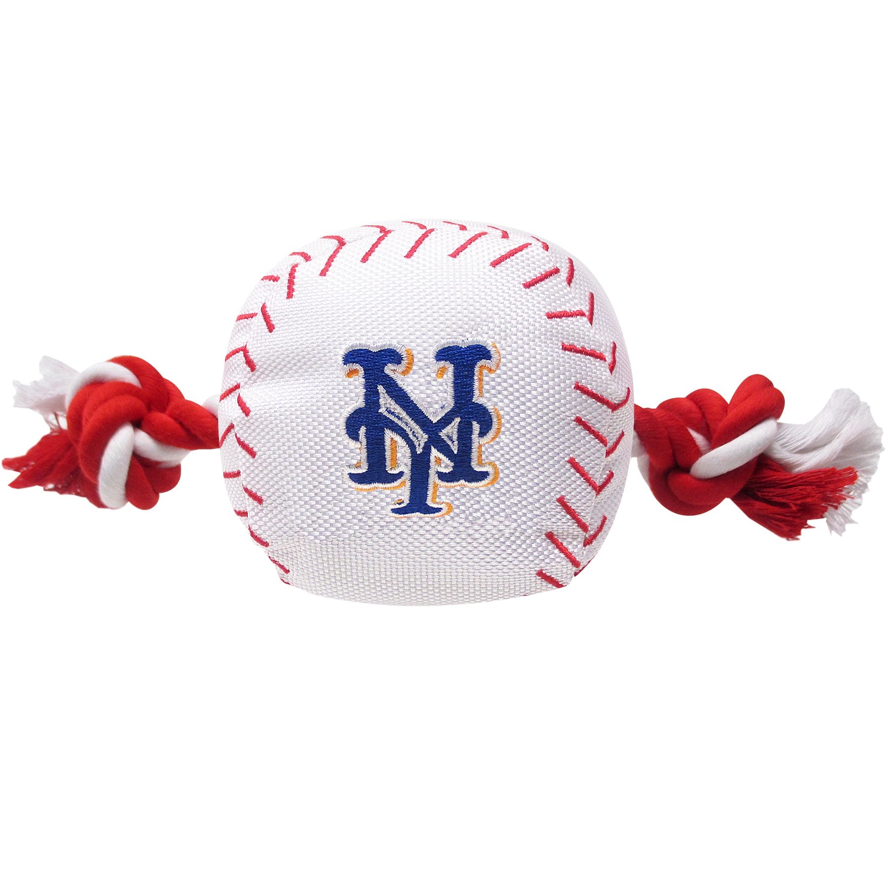 Pets First Baseball Rope Toy for DOGS & CATS. Tough nylon, Sporty Baseball Design, Heavy-duty ropes with Inner SQUEAKER