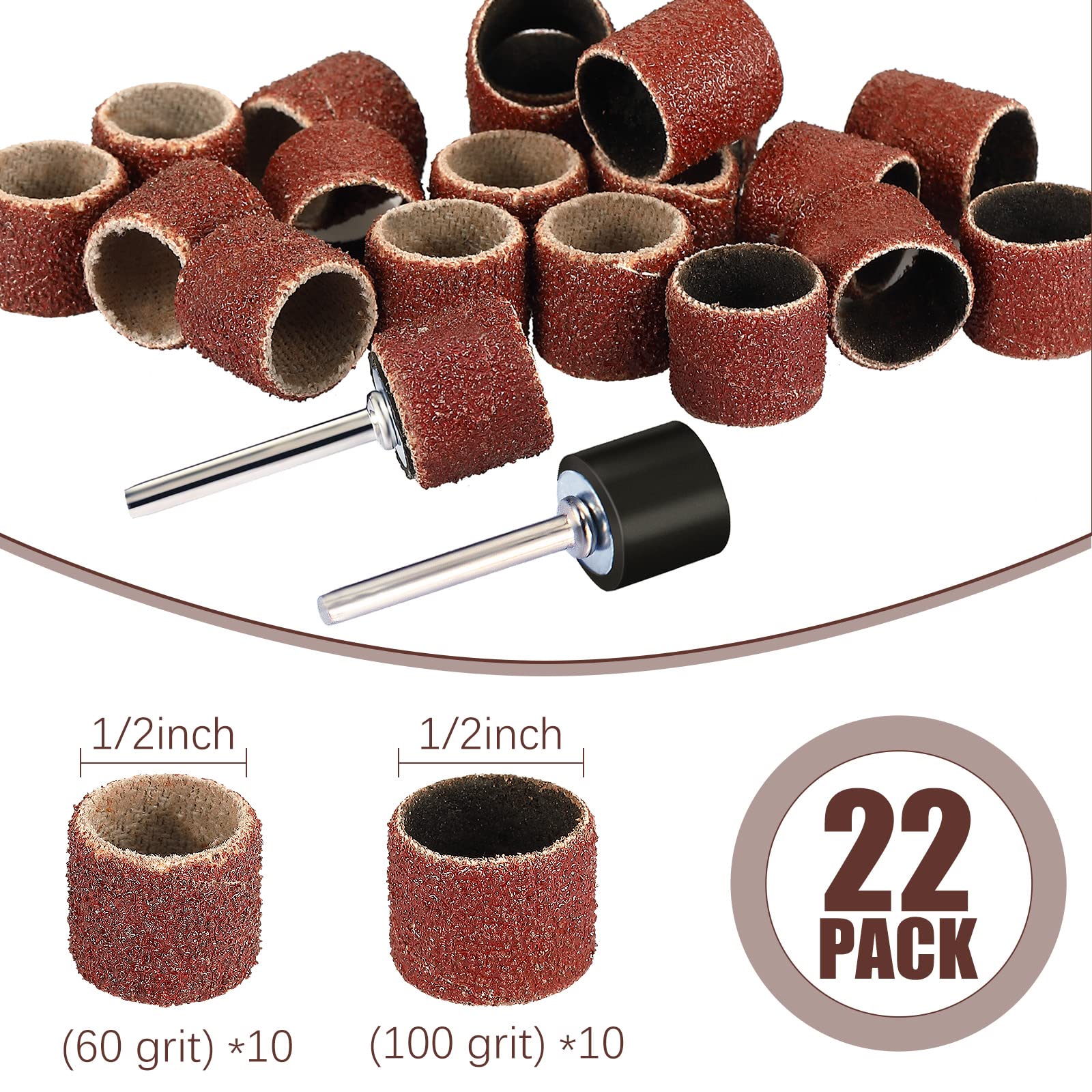 Leelosp Pet Nail Grinder Replacement Kit - 22 Grit Sanding Bands, 1/2 Inch, 60 and 100 Grit for Dog Claw Care and Grooming Supplies