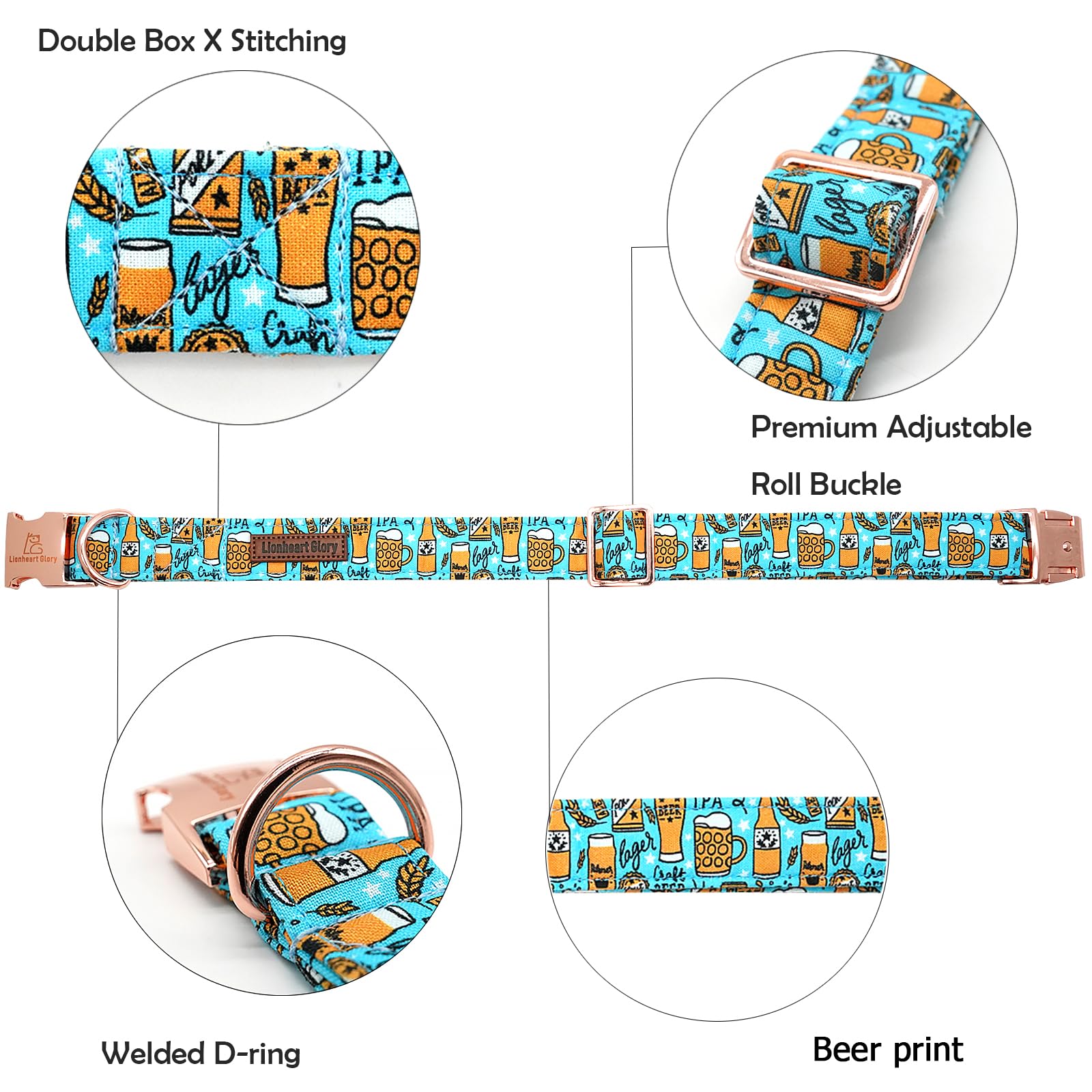 Lionheart Glory Blue Summer Party Collar - Soft, Durable, Adjustable For Large Dogs