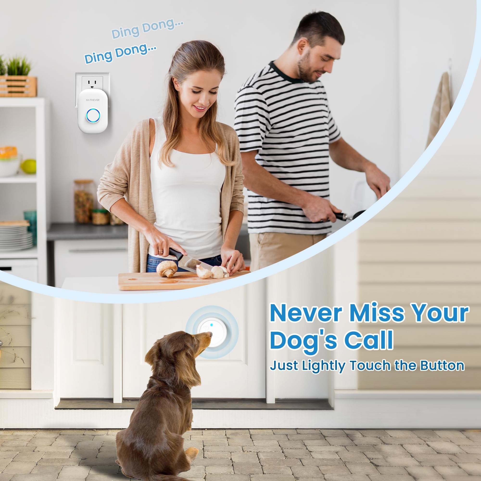 Hathever Add-On Wireless Dog Doorbell Transmitter With Large And Sensitive Touch Area, White