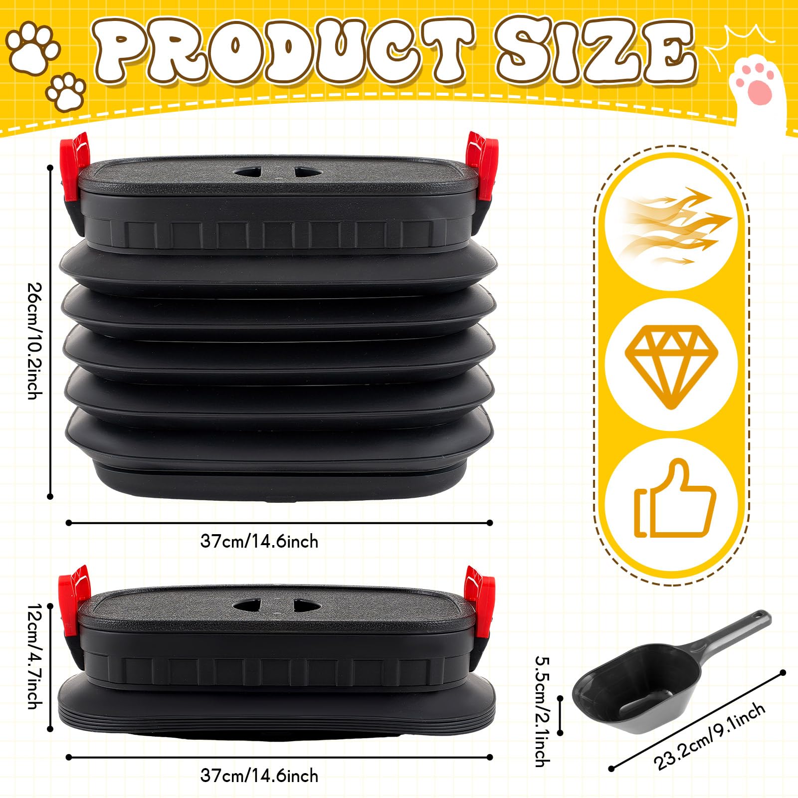 Reallnaive Portable Litter Storage Container With 1 Shovel Leakproof Multi Purpose Sealable Retractable Bucket With Airtight Lid