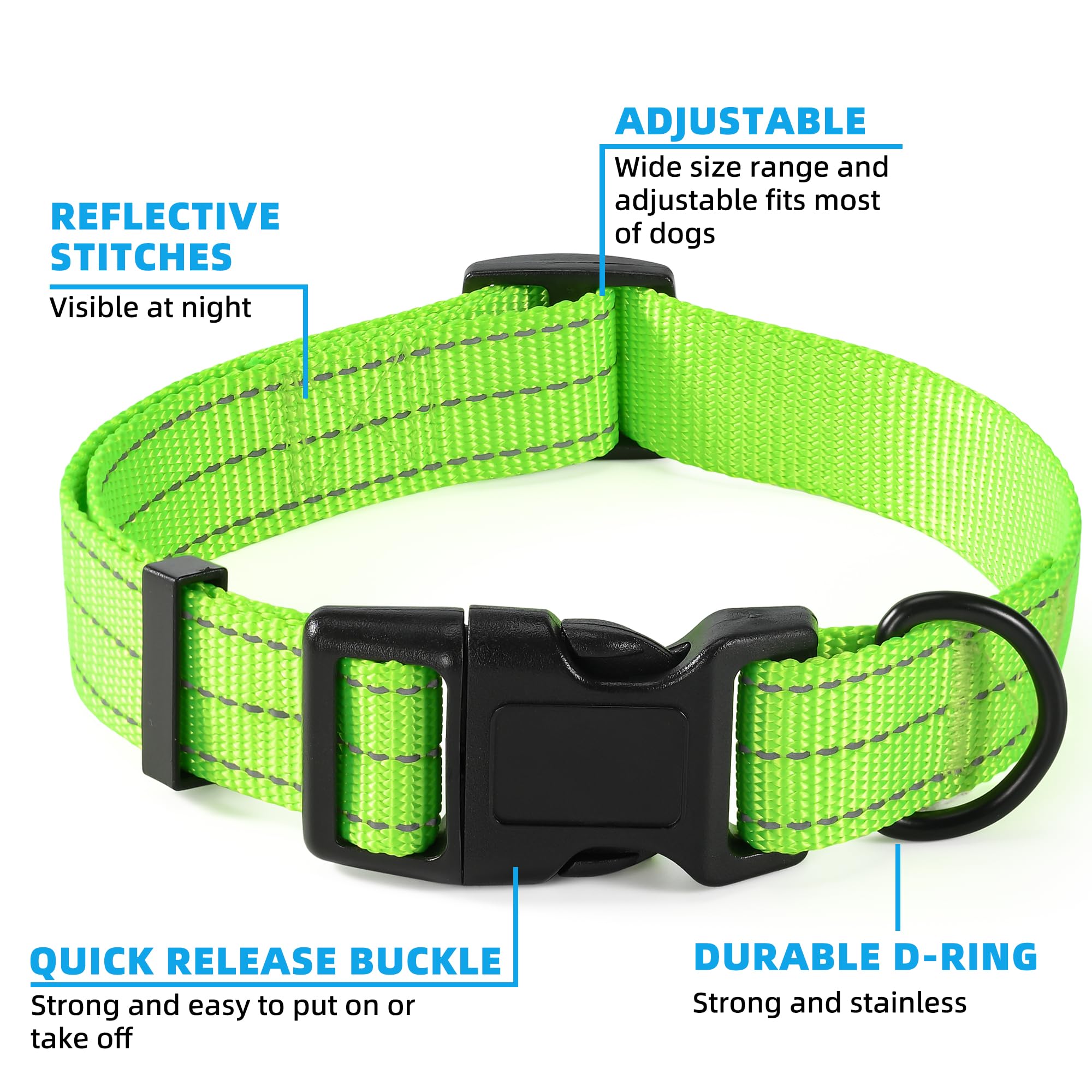 Mile High Life Dog Collar | Nylon Reflective Dog Collars | Light Weight Puppy Collars | Lime Green Dog Collars For Large Dogs (S