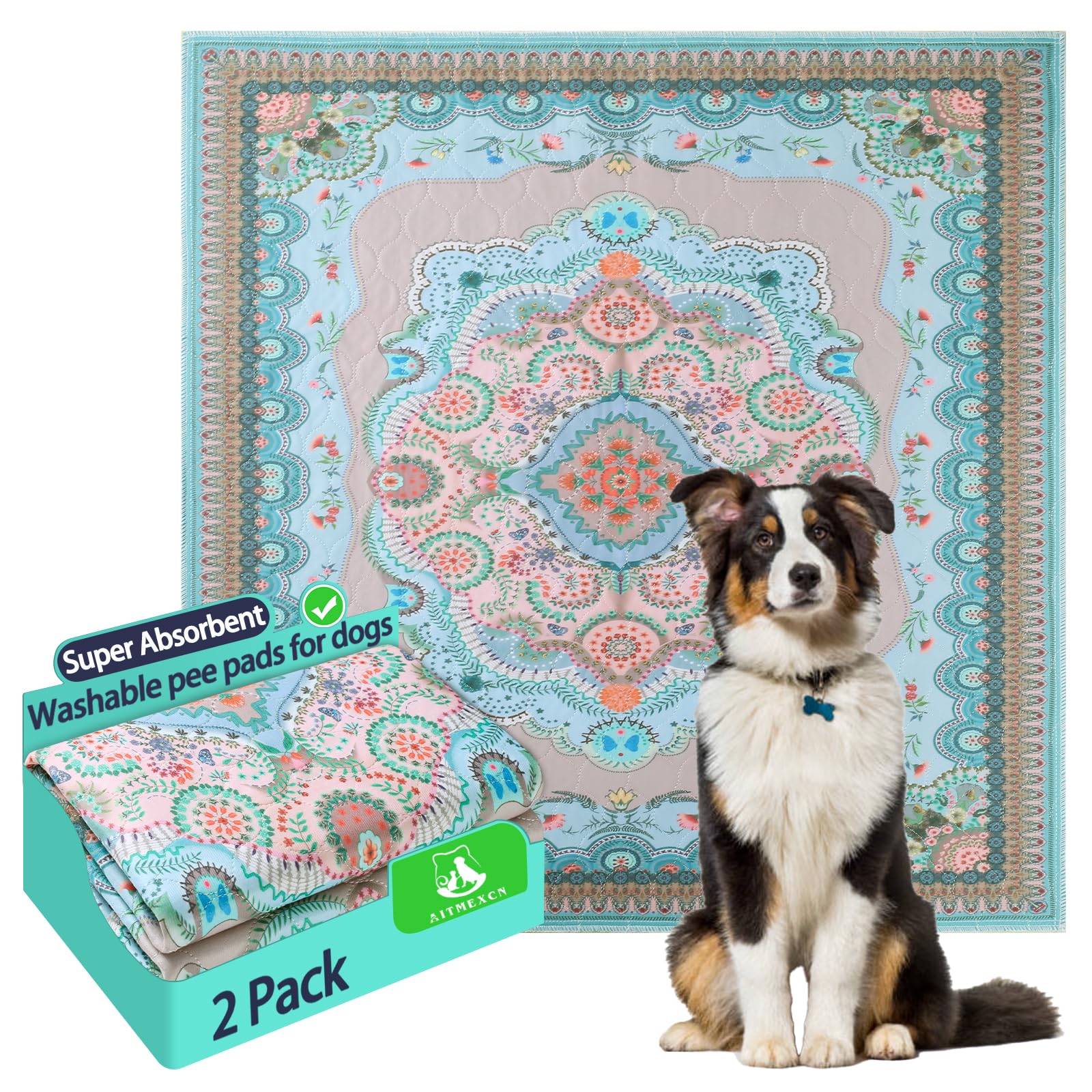 Washable Pee Pads For Dogs, 36''X41'' 2 Pack Reusable Puppy Pads Pet Training Pads, Super Absorbent, 100% Waterproof Dog Pee Pad