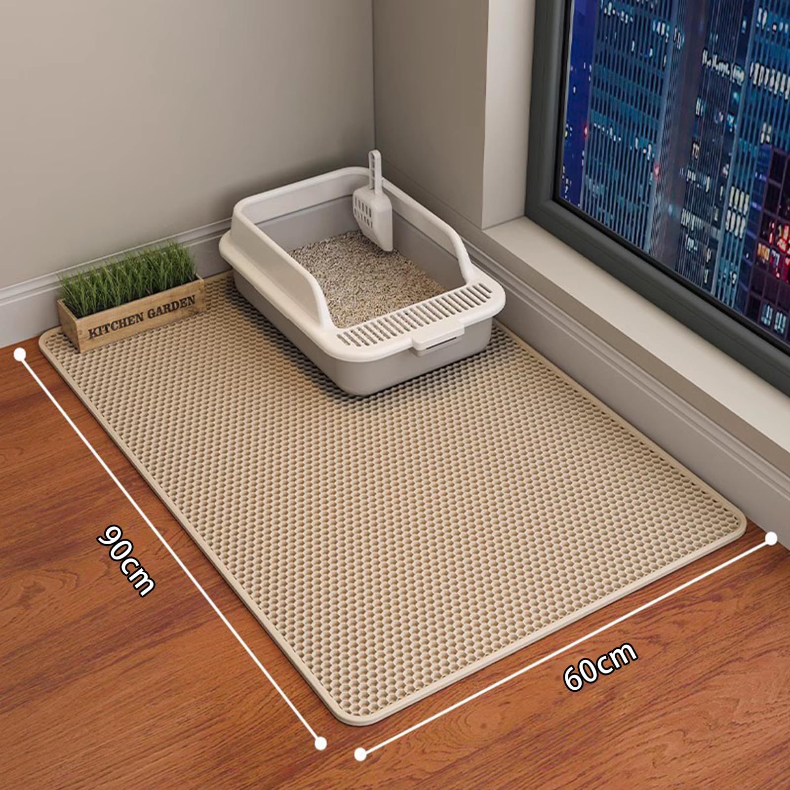 Erhaog Cat Litter Mat - Litter Trapping Mat 46X25/35X24/30X22/24X16/20X16/18X12 Inch Box Mat Extra Large, Honeycomb Double Layer