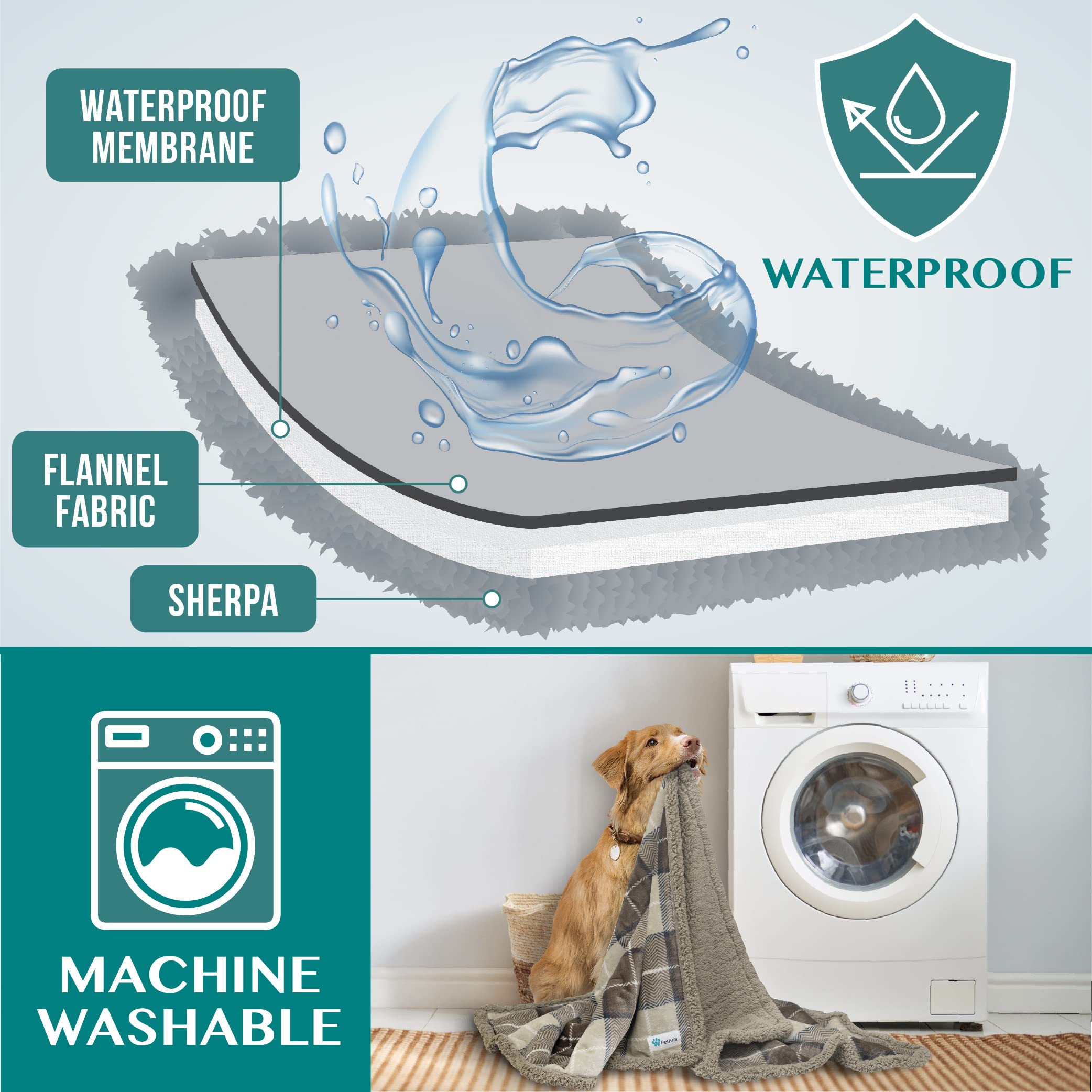 PetAmi Waterproof Dog Blanket for Medium Large Dog, Pet Puppy Blanket Couch Cover Protection, Sherpa Fleece Cat Blanket, Sofa Be