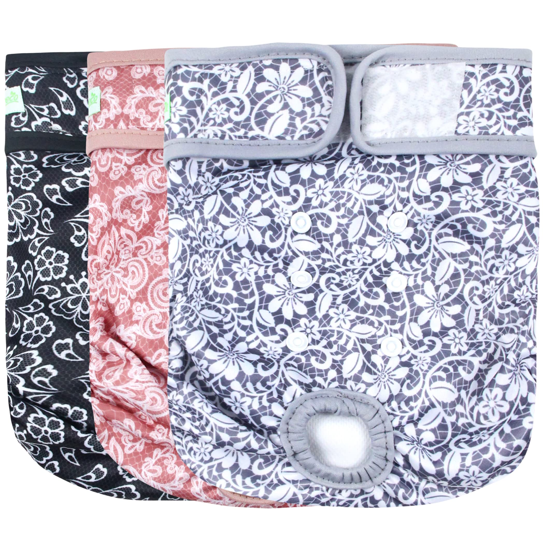wegreeco Luxury Washable Reusable Dog Diapers (Stylish Pattern) - Female Dog Diapers, Doggie Diapers, 3 Pack (Lace, Medium)