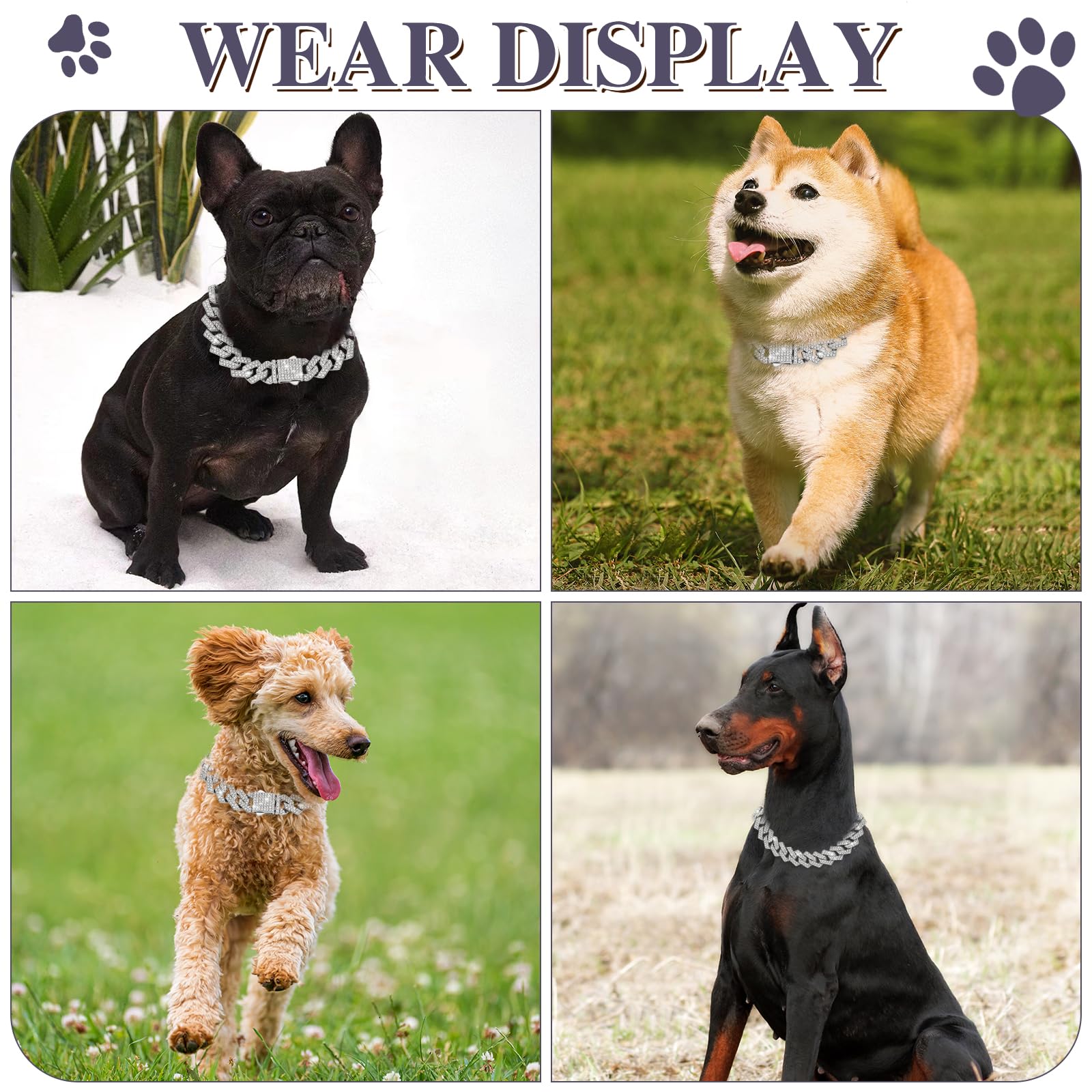 Jewphx Silver Dog Chain Collar Diamond Link 15Mm Wide Dog Necklace Metal Cat Chains Pet Crystal Collars Jewelry Accessories For