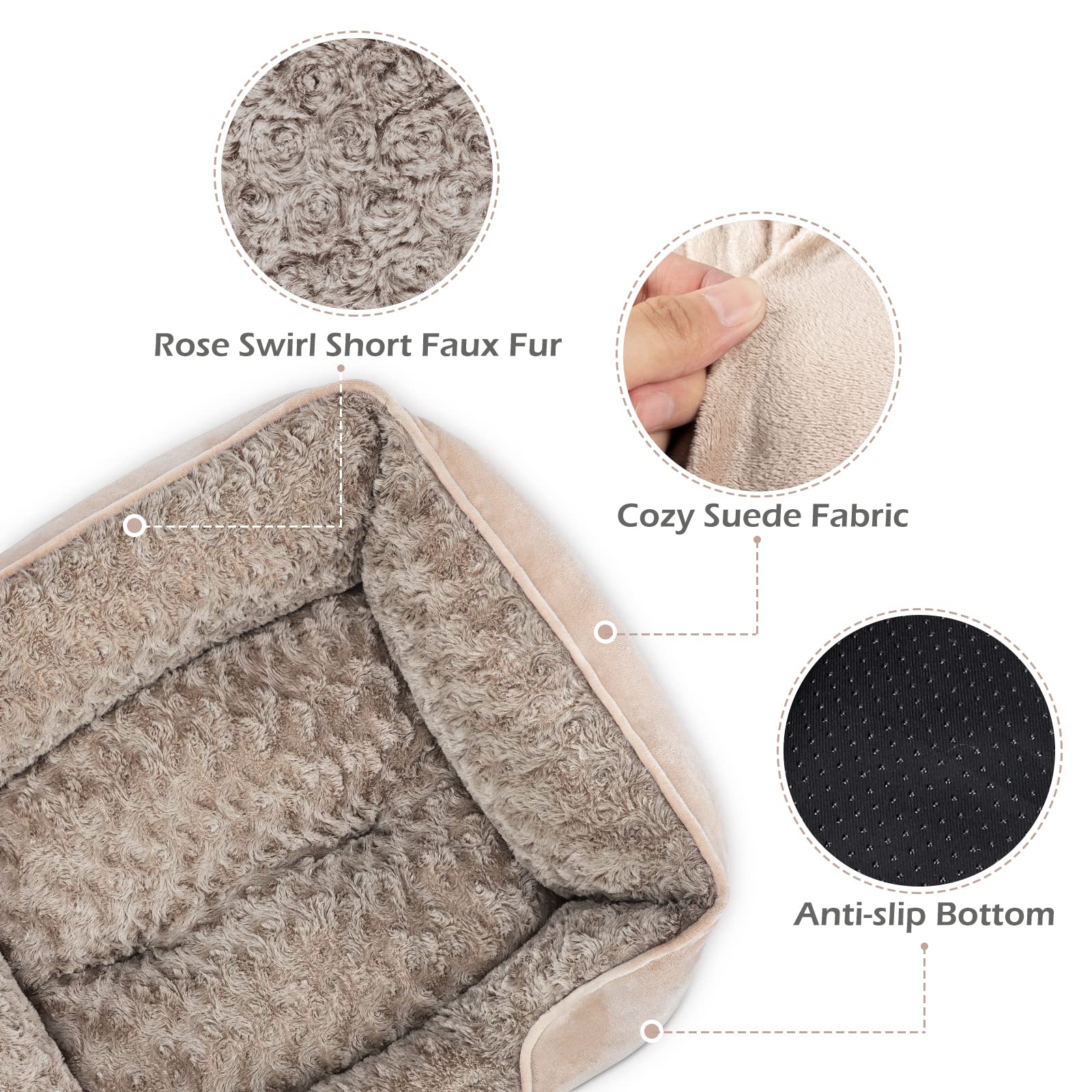 Invenho Small Dog Bed For Large Medium Small Dogs Rectangle Washable Dog Bed, Orthopedic Dog Bed, Soft Calming Sleeping Puppy Bed Durable Pet Cuddler With Anti-Slip Bottom S(20'X19'X6')