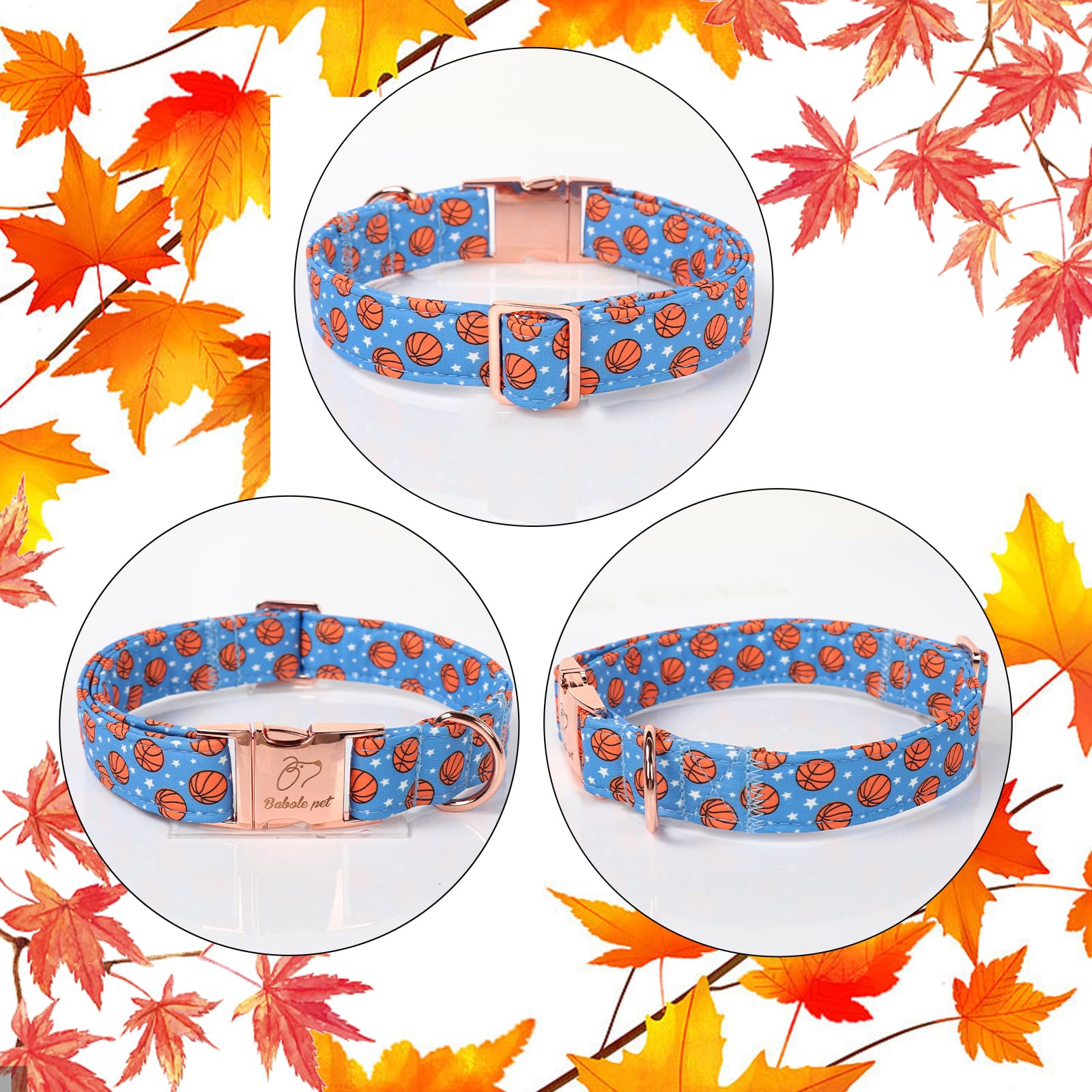 Babole Pet Adjustable Boy Dog Collar - Cute Blue Basketball Print Dog Collars For Giant Large Dogs, Durable Pet Heavy Duty Metal