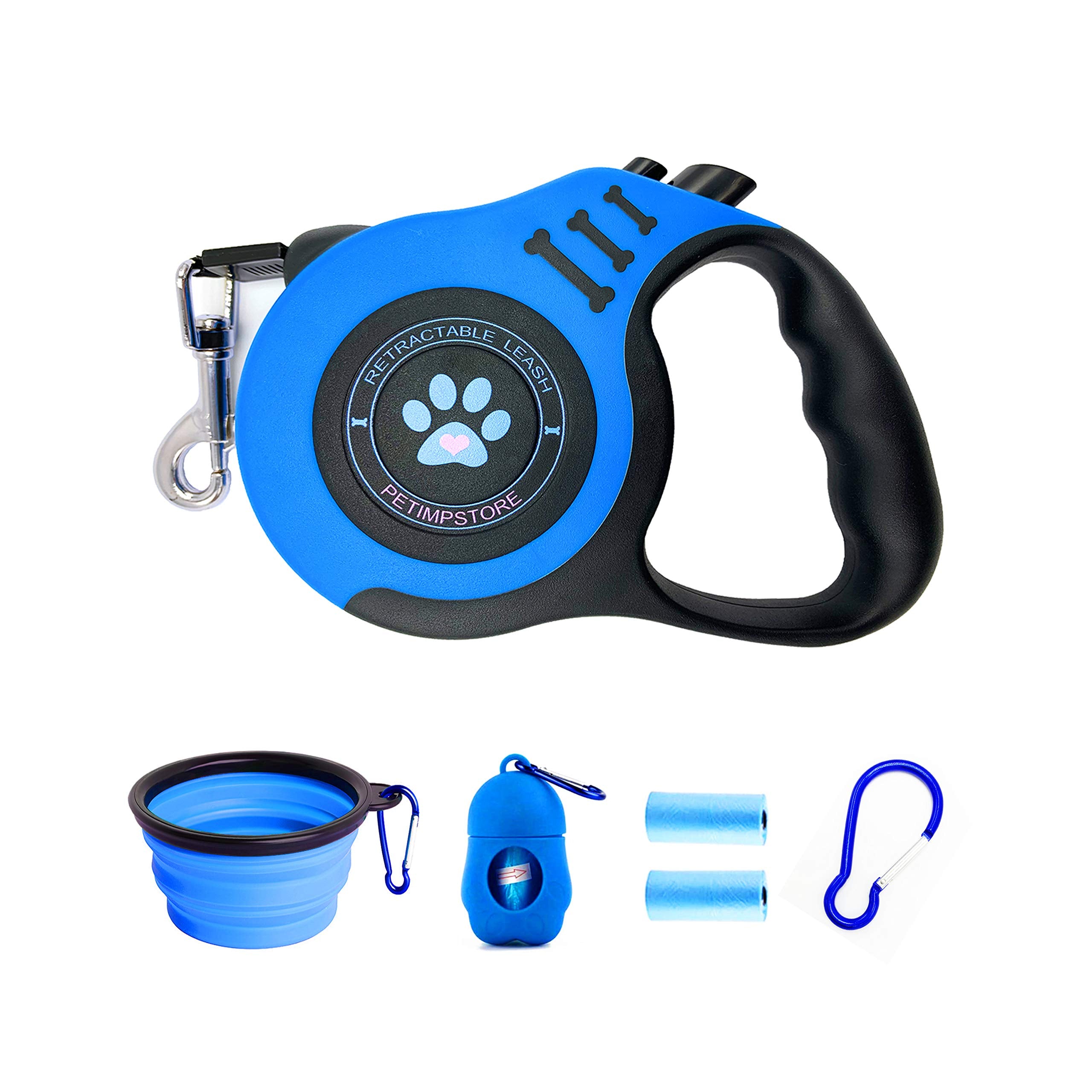 PETIMP Retractable Dog Leash Lightweight 16FT Leash Claw Print, with Folding Bowl,Dispenser,Rubbish Bags, for Small Medium Dogs(