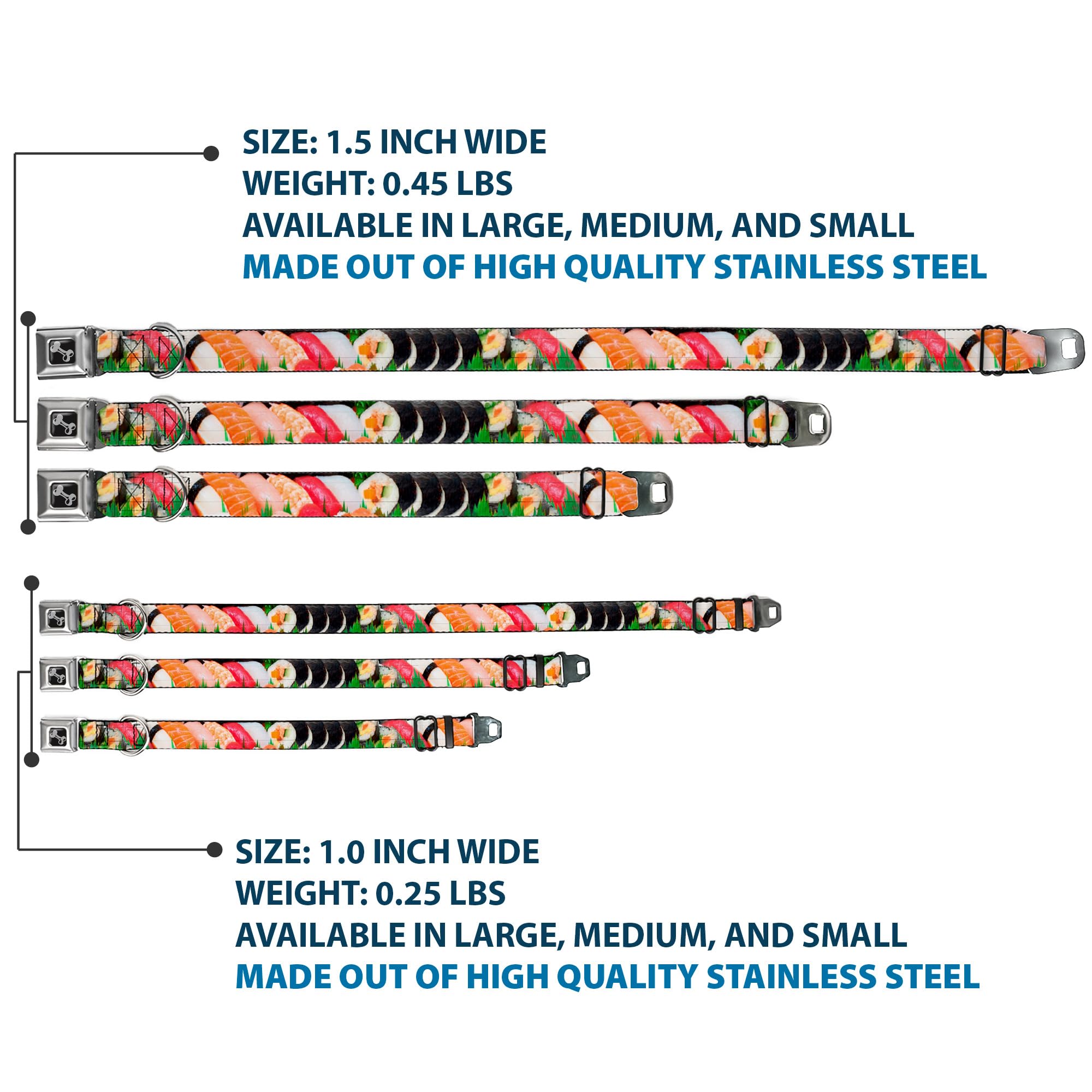Buckle-Down Dog Collar Seatbelt Buckle Sushi Vivid 11 To 17 Inches 1.0 Inch Wide, Multicolor, Medium (Dc-W34595-M)