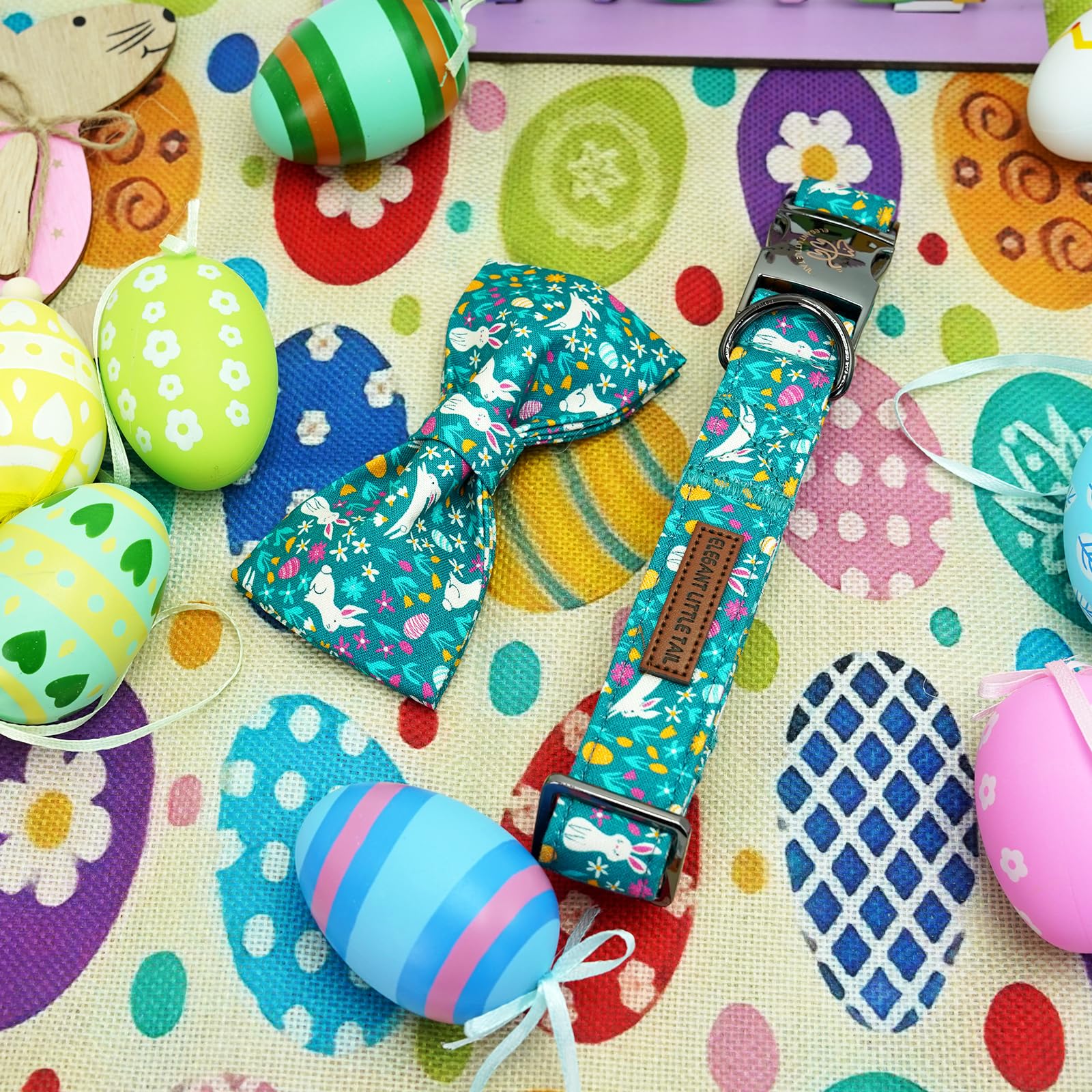 Elegant Little Tail Easter Dog Collar, Bunny Print Dog Collasr With Bow Girl Boy Pet Collar Bowtie Spring Holiday Pet Collars Ad