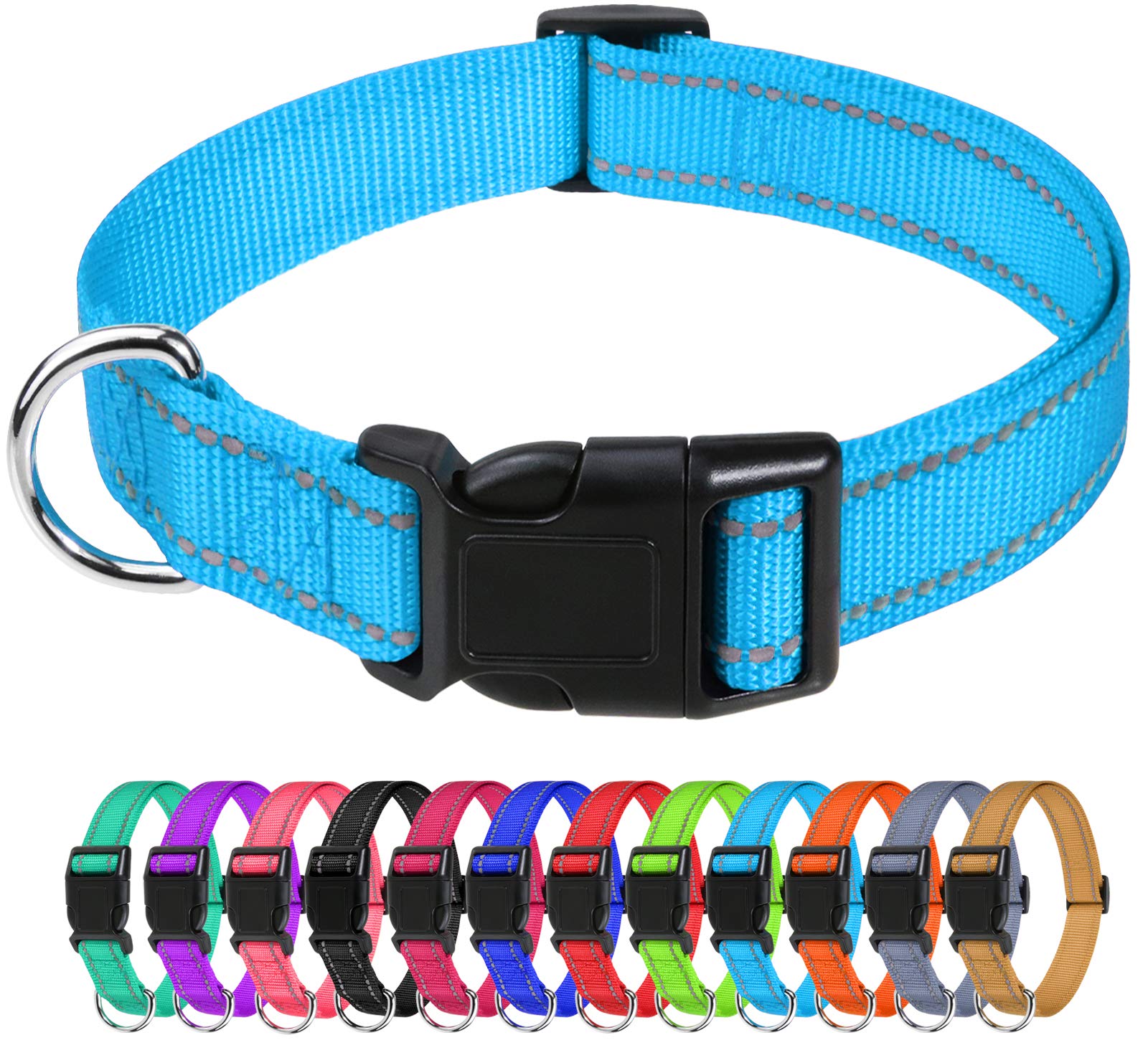 Tagme Reflective Nylon Dog Collars, Adjustable Classic Dog Collar With Quick Release Buckle For Extra Small Dogs, Sky Blue, 5/8' Width