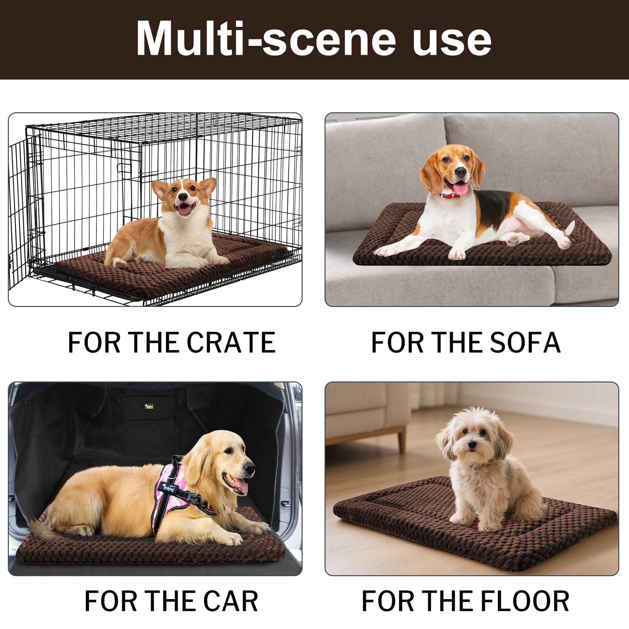 Dog Bed Crate Mat, Soft Durable Washable Anti-Slip Kennel Pad for Dogs & Cats, Reversible (Dark Brown, M(30*20*1.5))
