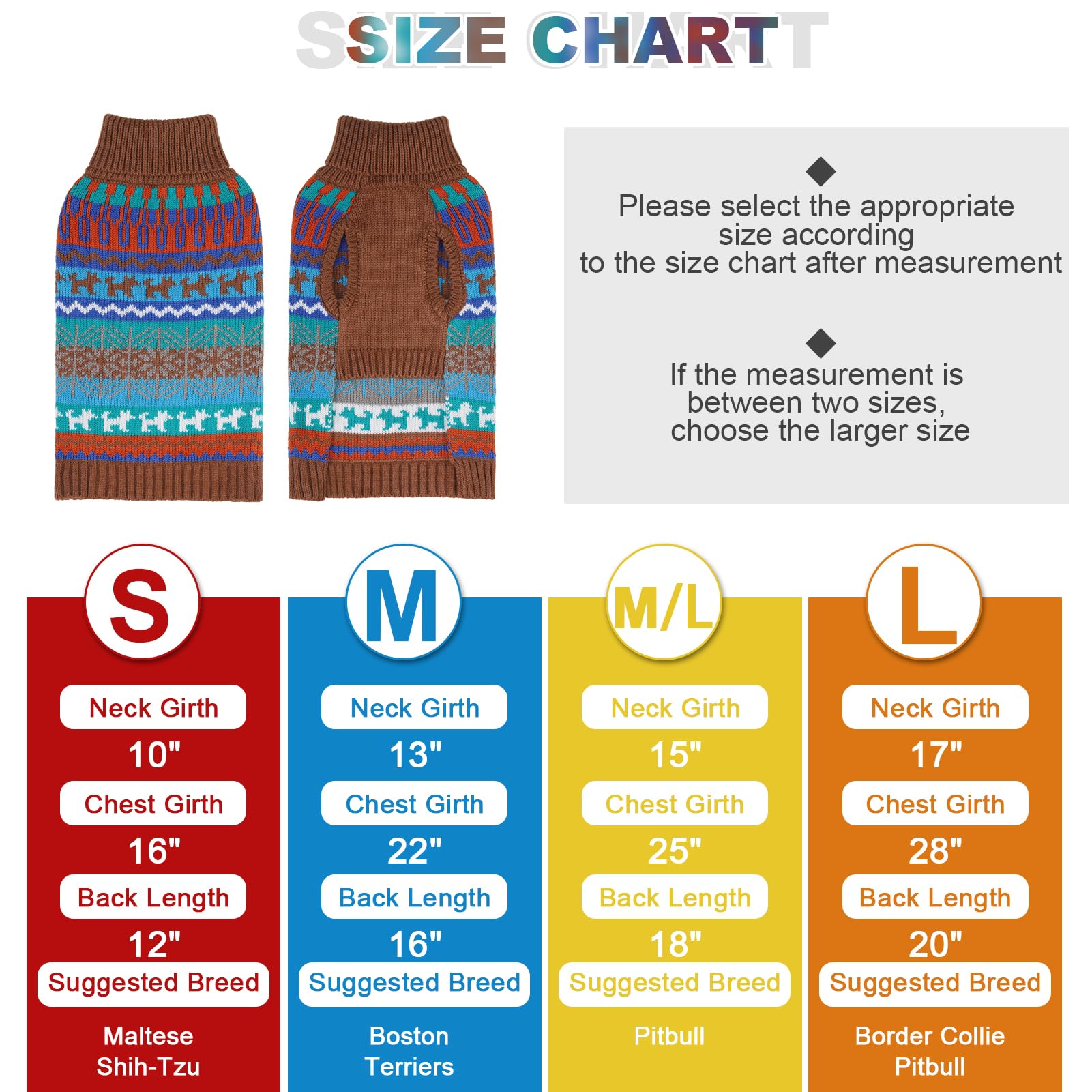 Dog Sweater - Winter Coat Apparel Clothes With Colorful Stripes For Cold Weather