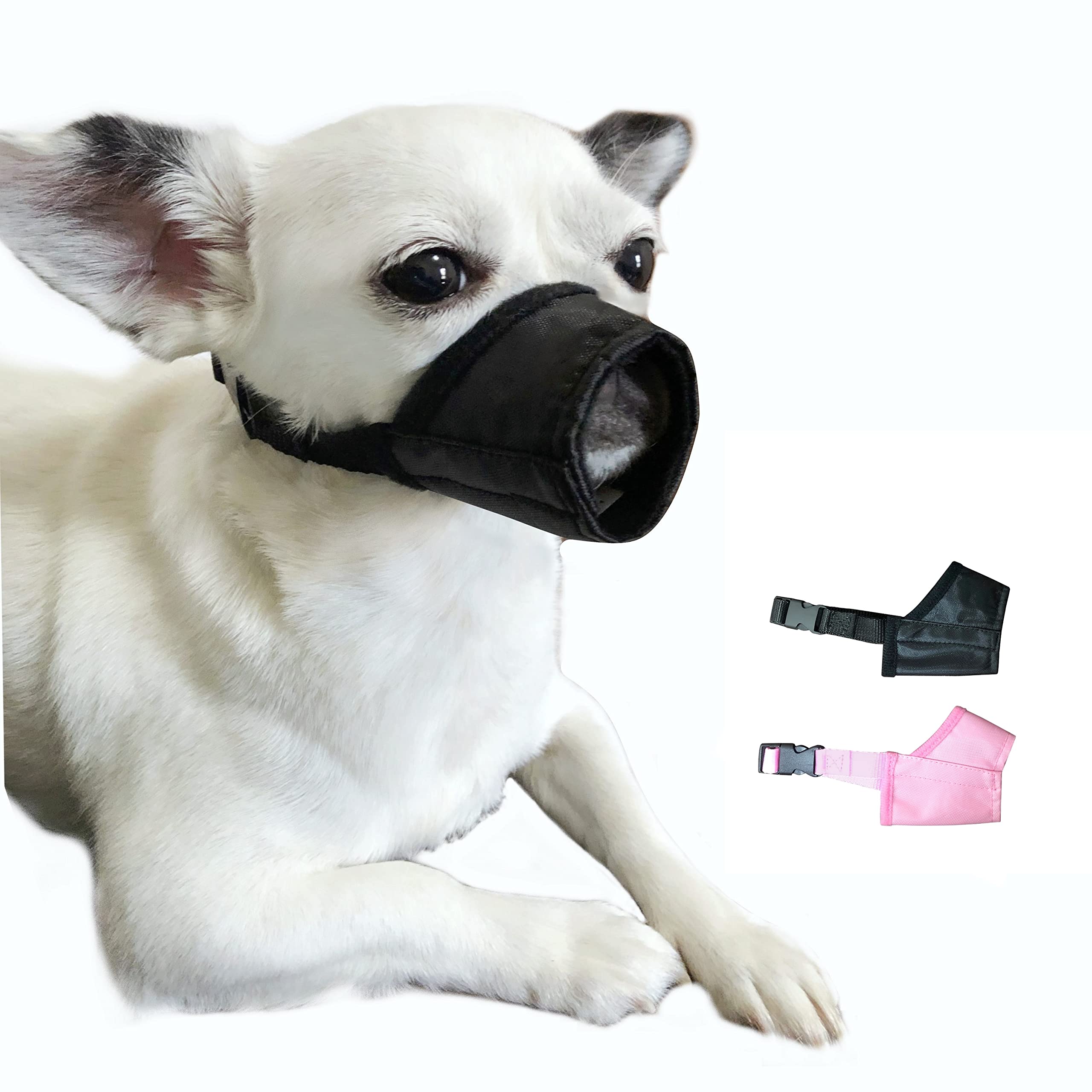 MoiiLavin Dog Muzzle XS (2 PCs) Soft Air Mesh for Small Dogs with Long Snout Quick Fit for Grooming Adjustable Prevent from Biti