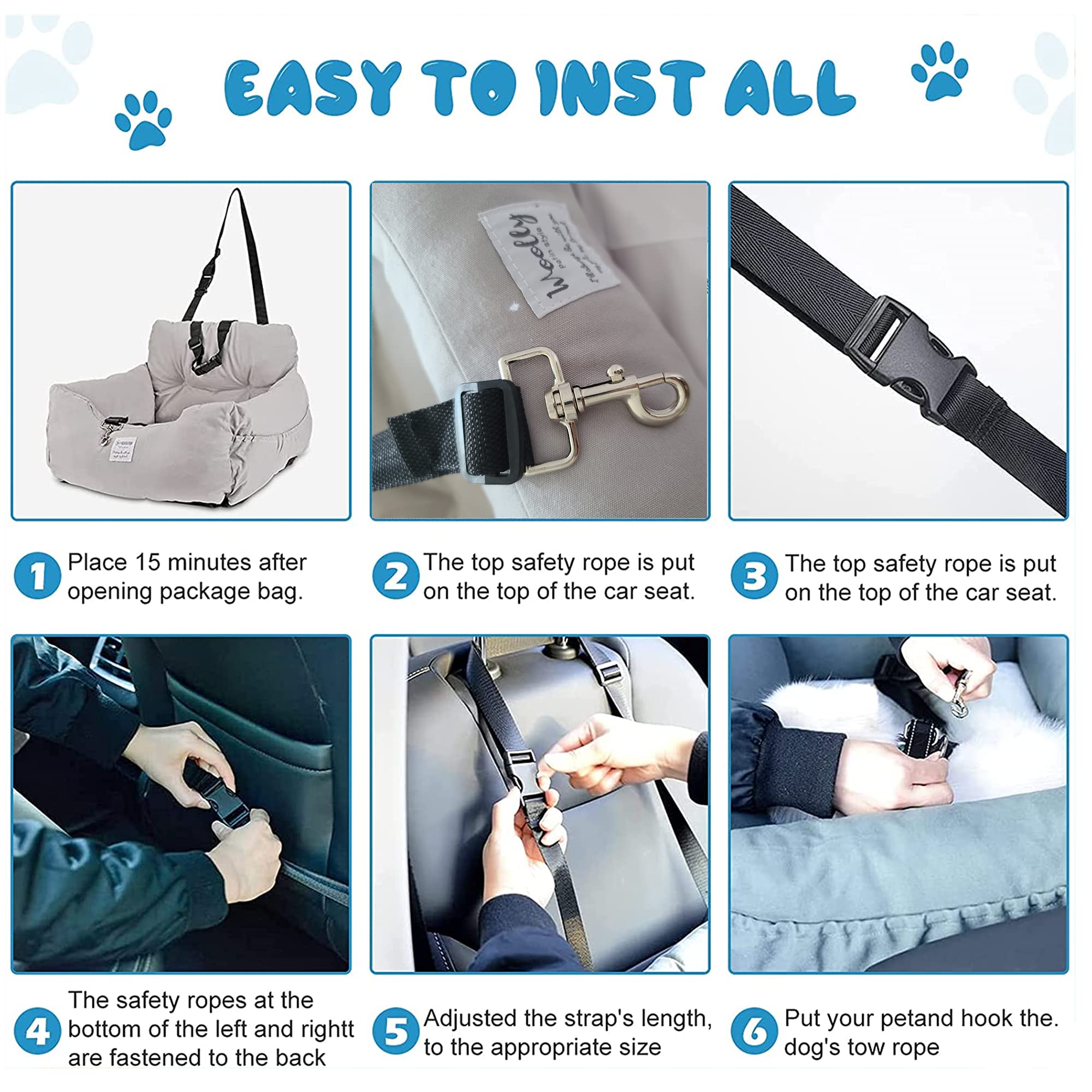 Aidou Dog Car Seat, Booster Seat for Small Medium Large Dogs, Cotton, Midium Grey, Dual-use for Car and Home