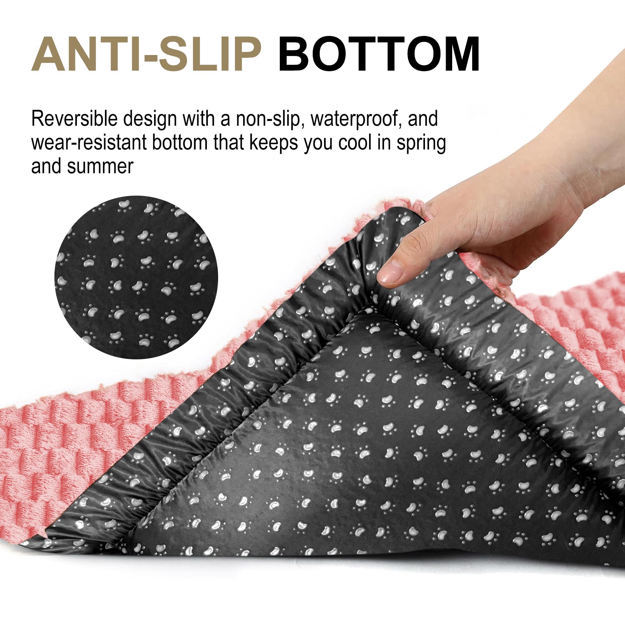 Dog Bed Crate Mat, Soft Durable Washable Anti-Slip Kennel Pad for Dogs & Cats, Reversible (Pink, S(24*18*1.5))