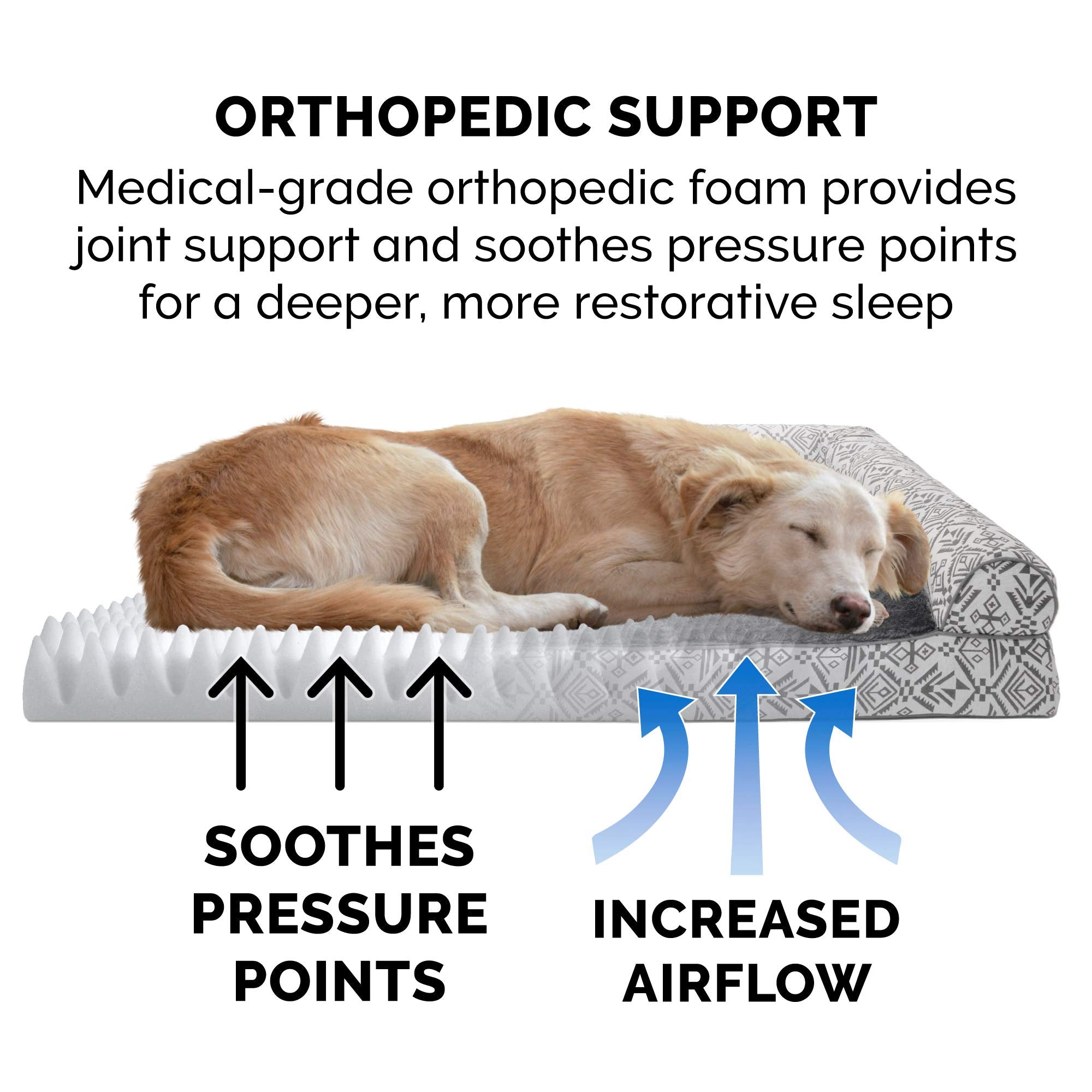 Furhaven Orthopedic Dog Bed For Large Dogs W/ Removable Bolsters & Washable Cover, For Dogs Up To 95 Lbs - Plush & Southwest Kilim Woven Decor Sofa - Boulder Gray, Jumbo/Xl
