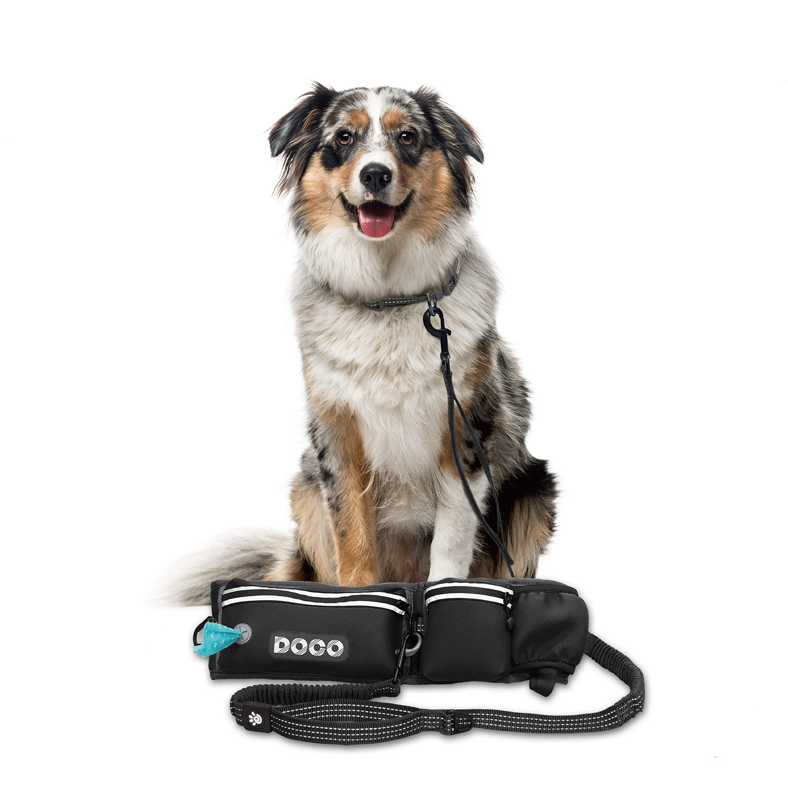 Doco Heavy Duty Hands Free Dog Leash, Retractable Bungee For Running Walking Jogging, Training, Hiking ?Adjustable Waist Belt, Reflective Stitches, Dual Handle (Medium-Large Dogs, 20-100 Lbs)