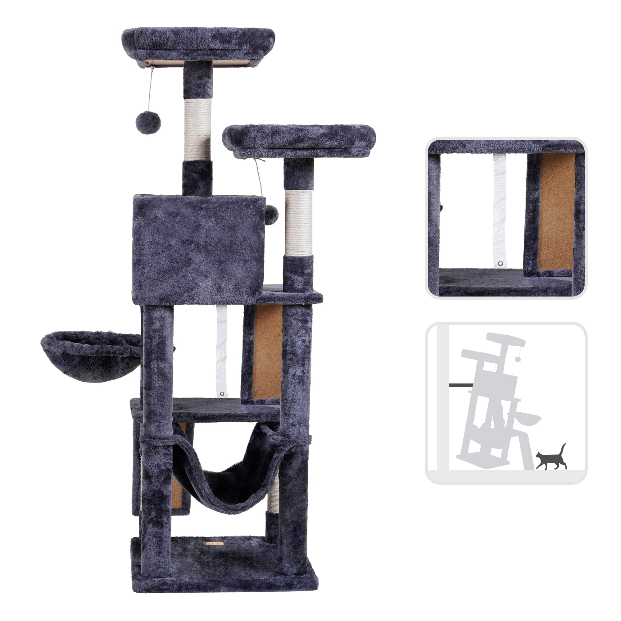 Heybly Cat Tree, Cat Tower For Indoor Cats,Multi-Level Cat Furniture Condo For Cats With Padded Plush Perch, Cozy Basket And Scratching Board Smoky Gray Hct014G