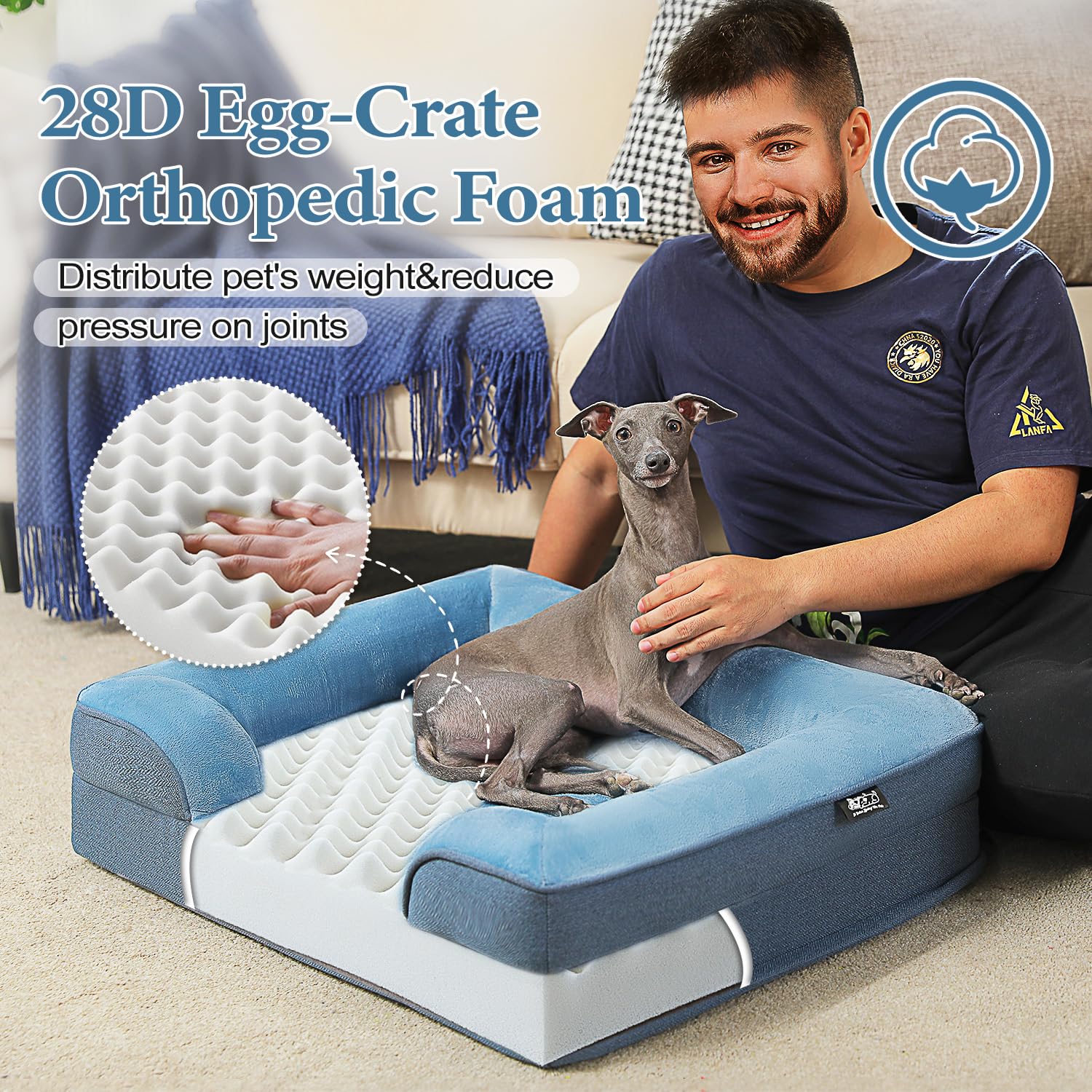 Pawz Road Orthopedic Bed - Waterproof, Medium Dog Bed With Supportive Foam, 2-Layer Cover And Non-Slip Bottom For Small, Medium