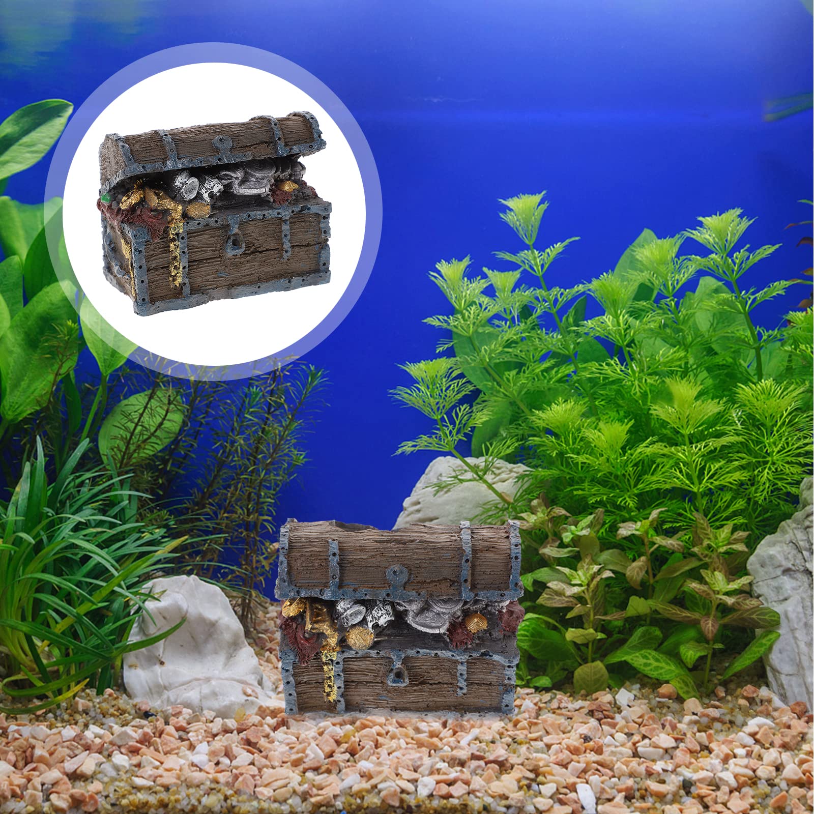 Aquarium Ornament, Simulation Treasure Chest Fish Tank Decoration Resin Hide Castle Ornament Underwater Landscape Decor
