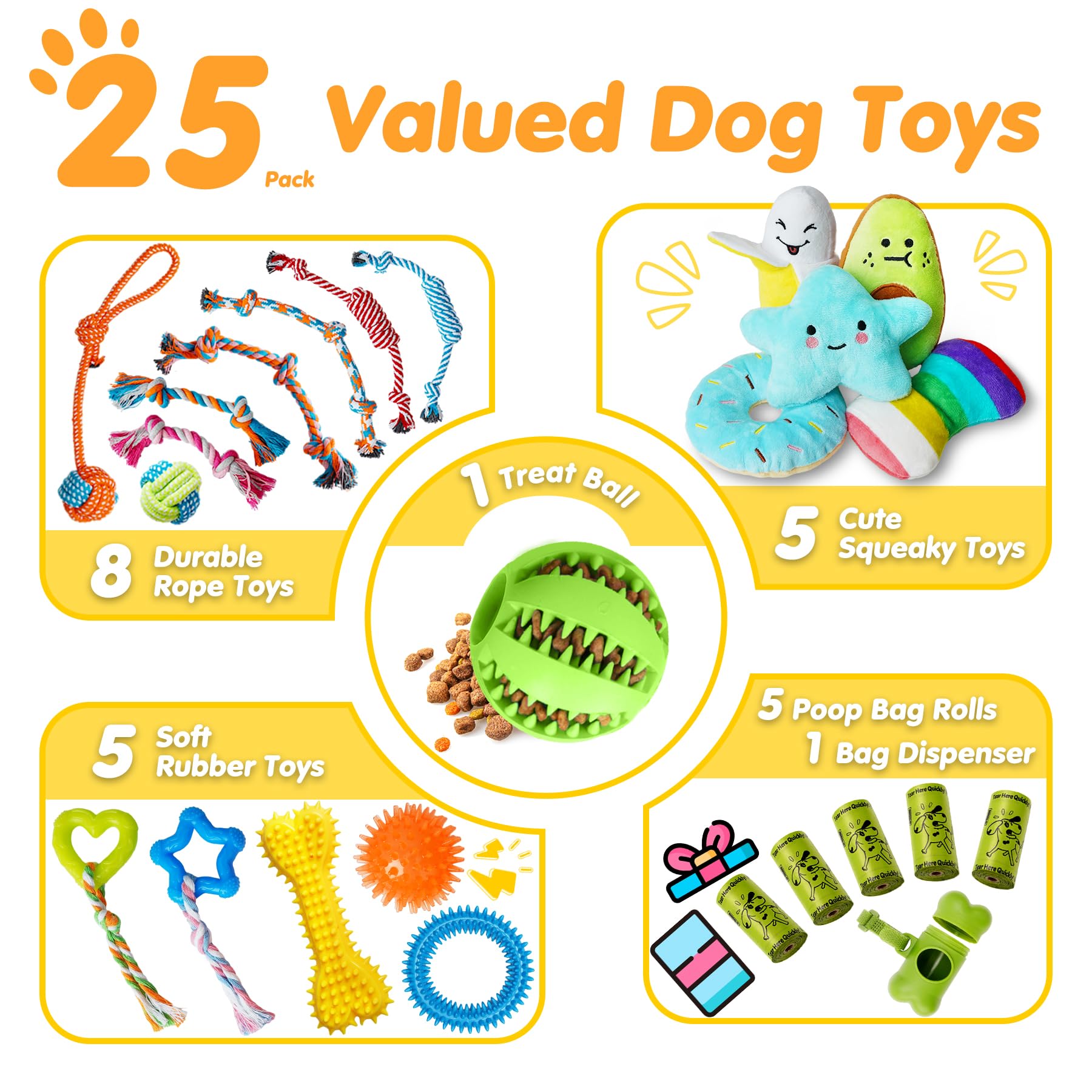 Zeaxuie 25 Pack Luxury Dog Chew Toys For Puppy, Dog Toys With Ropes Puppy Chew Toys, Treat Ball And Squeaky Puppy Toys For Teething Small Dogs