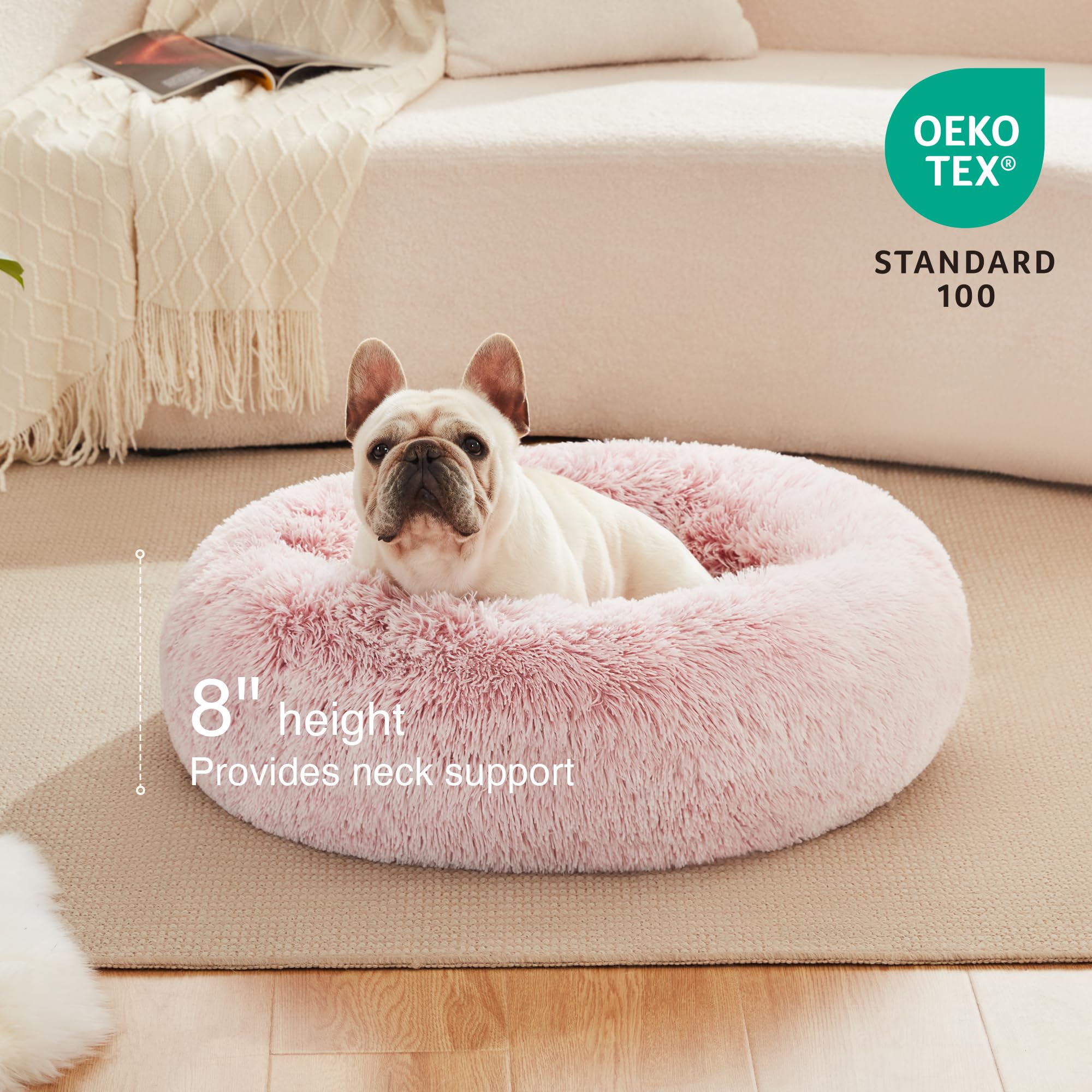 Love'S Cabin 20In Cat Beds For Indoor Cats - Cat Bed With Machine Washable, Waterproof Bottom - Fluffy Dog And Cat Calming Cushion Bed For Joint-Relief And Sleep Improvement, Pink