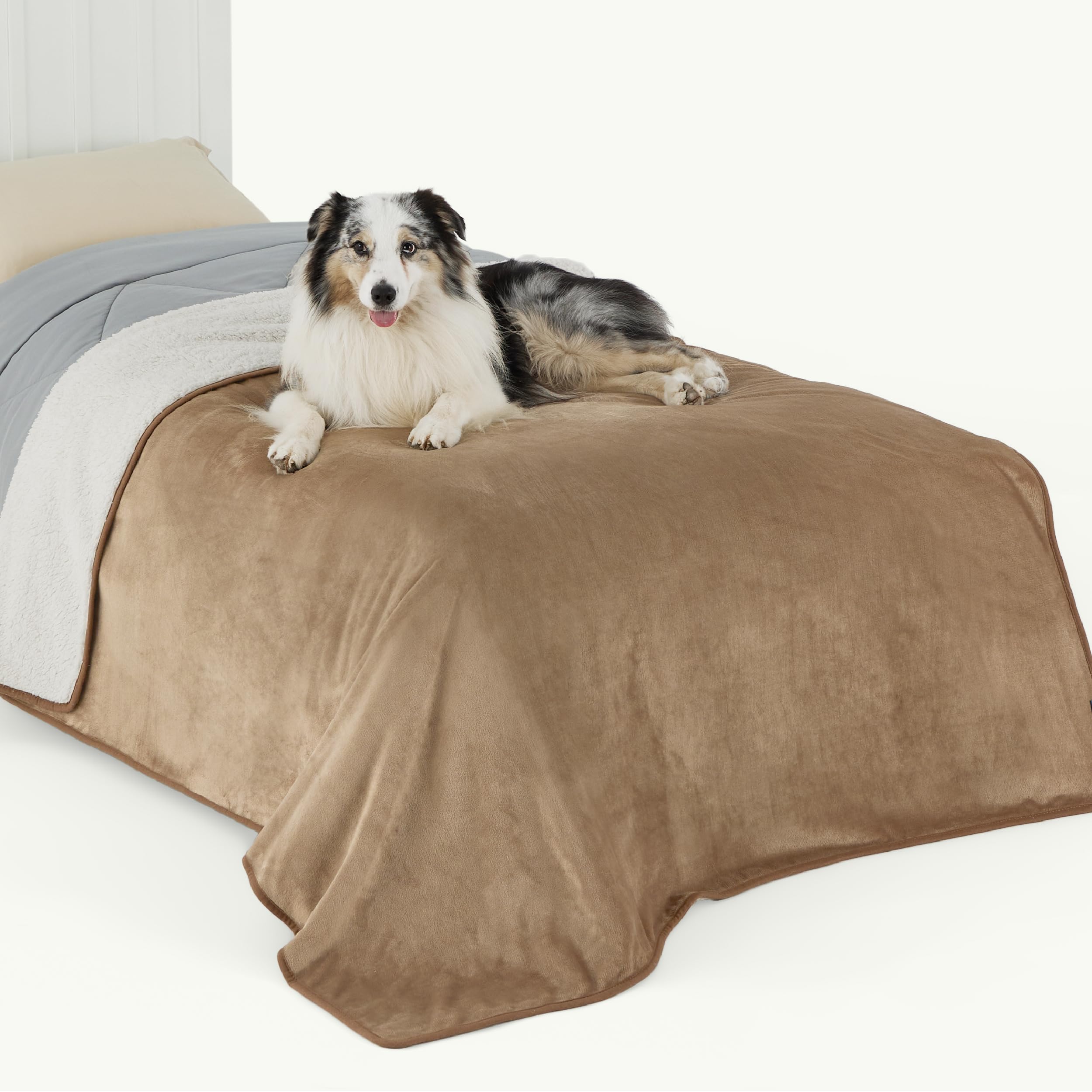 Bedsure Waterproof Blanket For Bed - Sherpa Fleece Waterproof Dog Blankets For Large Dogs, Pet Blankets For Bed/Couch/Dog Crate, Soft Plush Reversible Furniture Protector, Twin Size, 80'X60', Camel