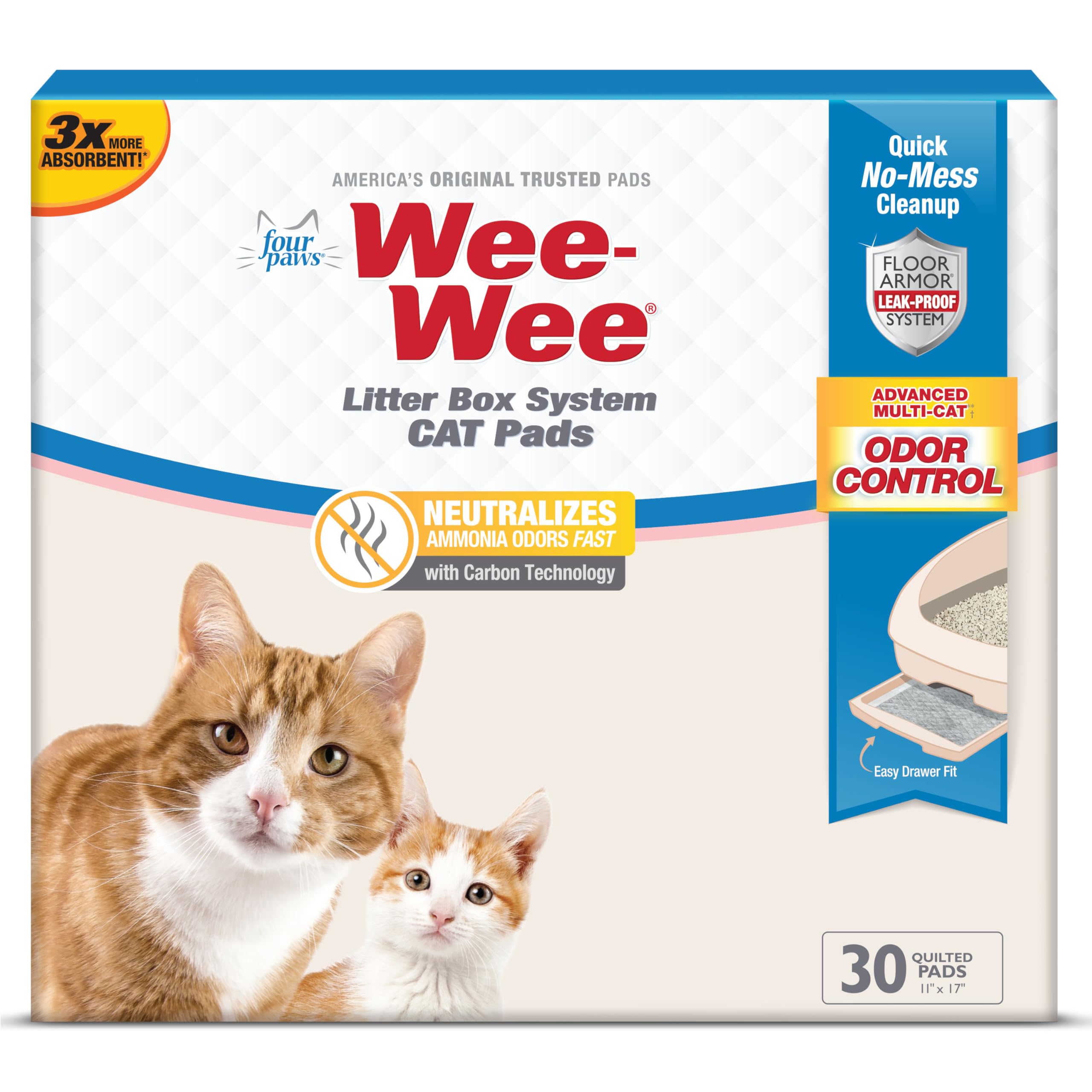 Four Paws Wee-Wee Litter Box System Cat Pads Refills, Advanced Multi-Cat Odor Control with Carbon Charcoal Technology, Litter Bo