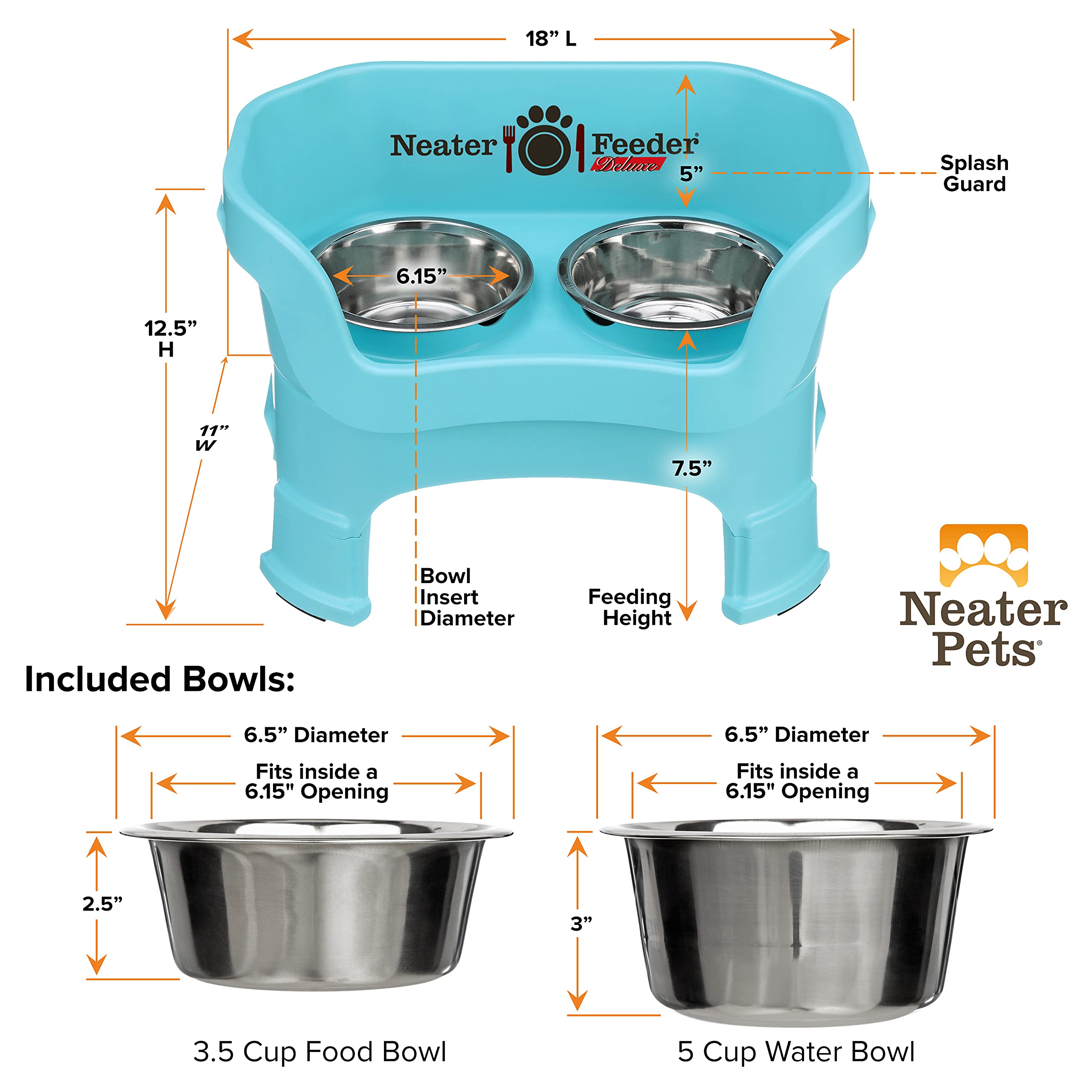 Neater Feeder Deluxe Mess Proof Dog Bowls Elevated Medium Sized Dogs (19-40 lbs) Made in USA, No Spill Raised Dog Food Bowl Stan
