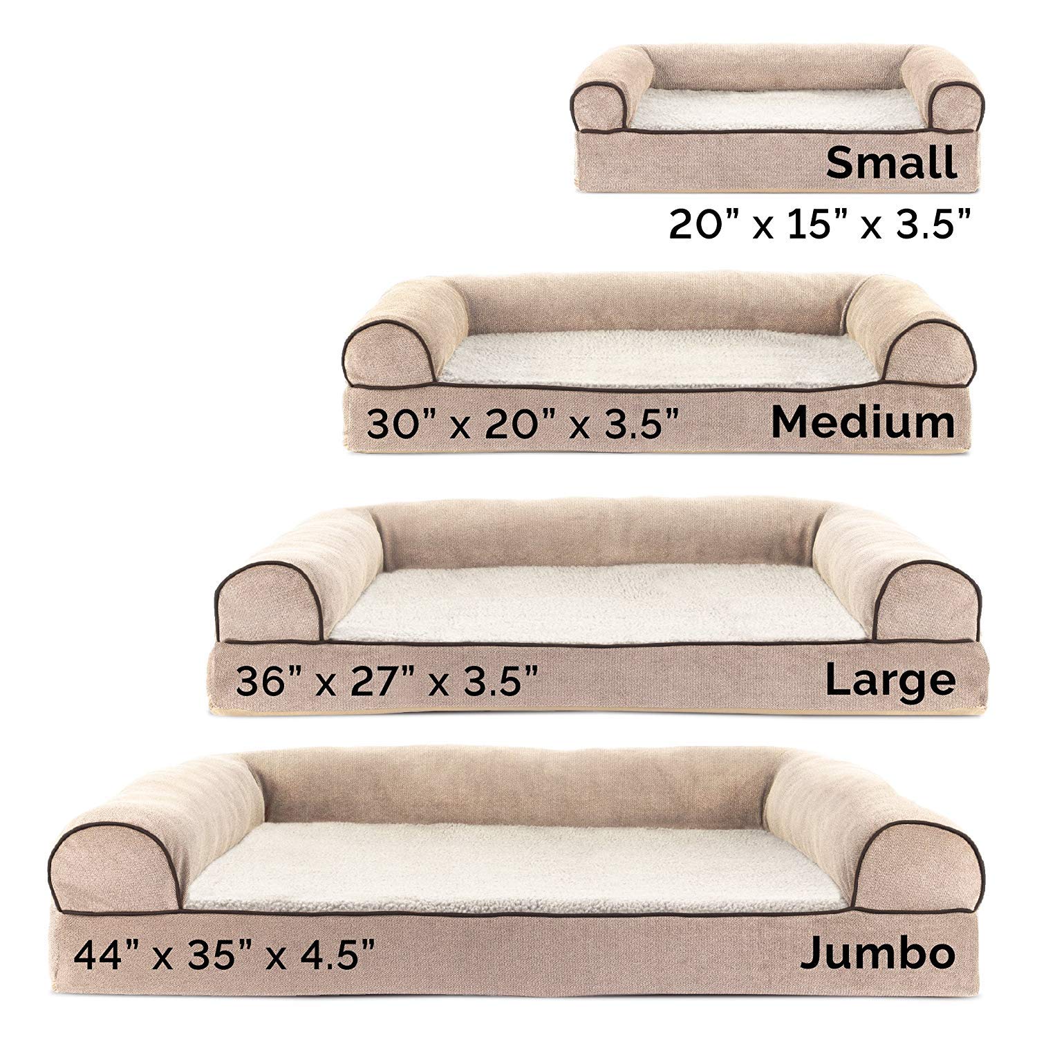 Furhaven Orthopedic Dog Bed For Medium/Small Dogs W/ Removable Bolsters & Washable Cover, For Dogs Up To 35 Lbs - Sherpa & Chenille Sofa - Cream, Medium