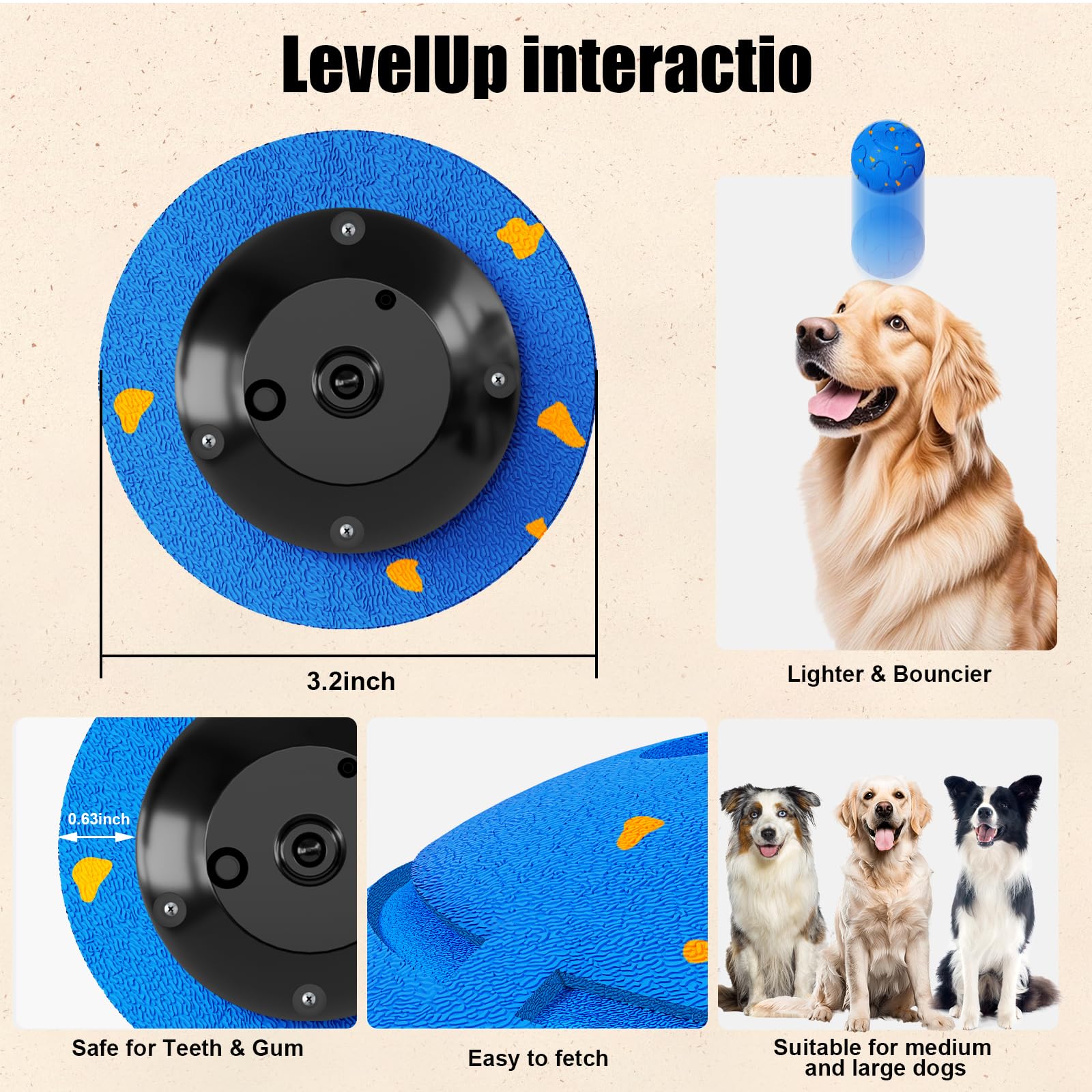Shapana Interactive Dog Ball - Smart Toy for Medium & Large Dogs, E-TPU, Waterproof, Motion-Activated, Model O15, Blue