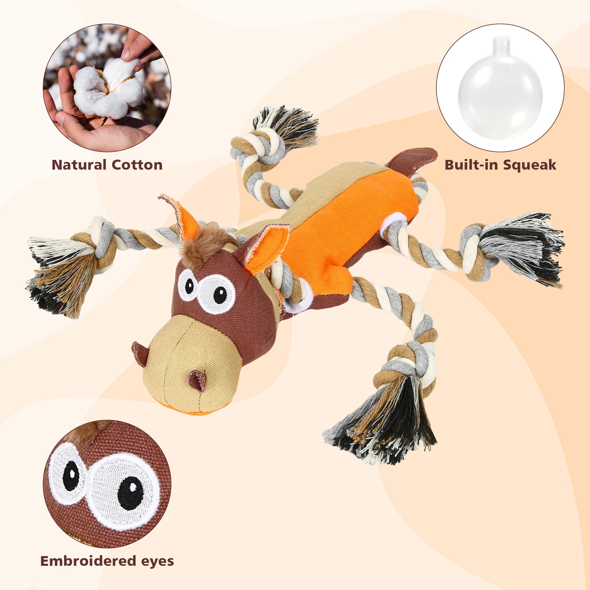 IOKHEIRA Indestructible Dog Toys for Aggressive Chewers, Squeaky Orange Donkey, Tough Chew Toy for Large Dogs and Puppies