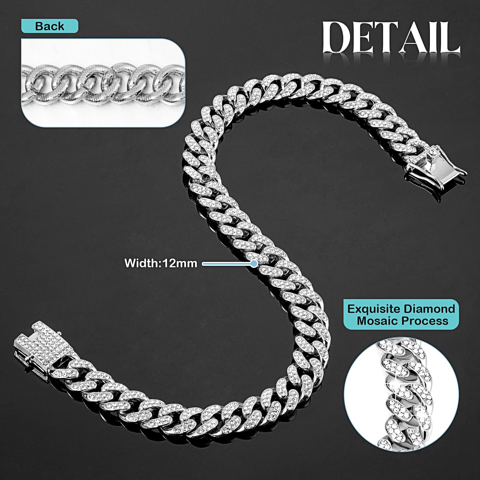 Tallew Dog Chain Diamond Cuban Collar Walking Metal Chain Collar With Design Secure Buckle, Pet Cuban Collar Jewelry Accessories