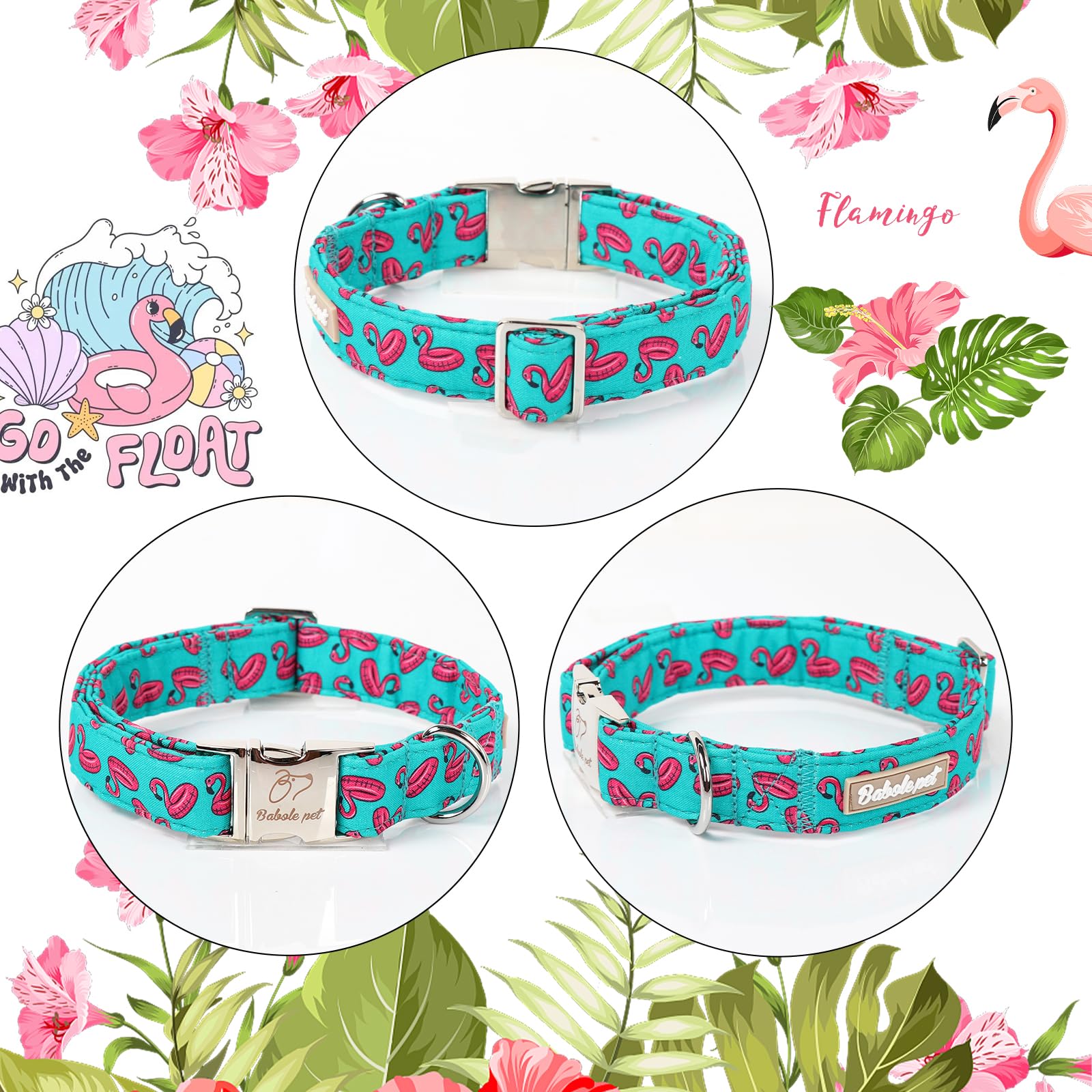 Babole Pet Summer Dog Collar, Cool Flamingo Float Pet Collar With Metal Buckel, Durable Adjustable Designer Dog Collars For Smal