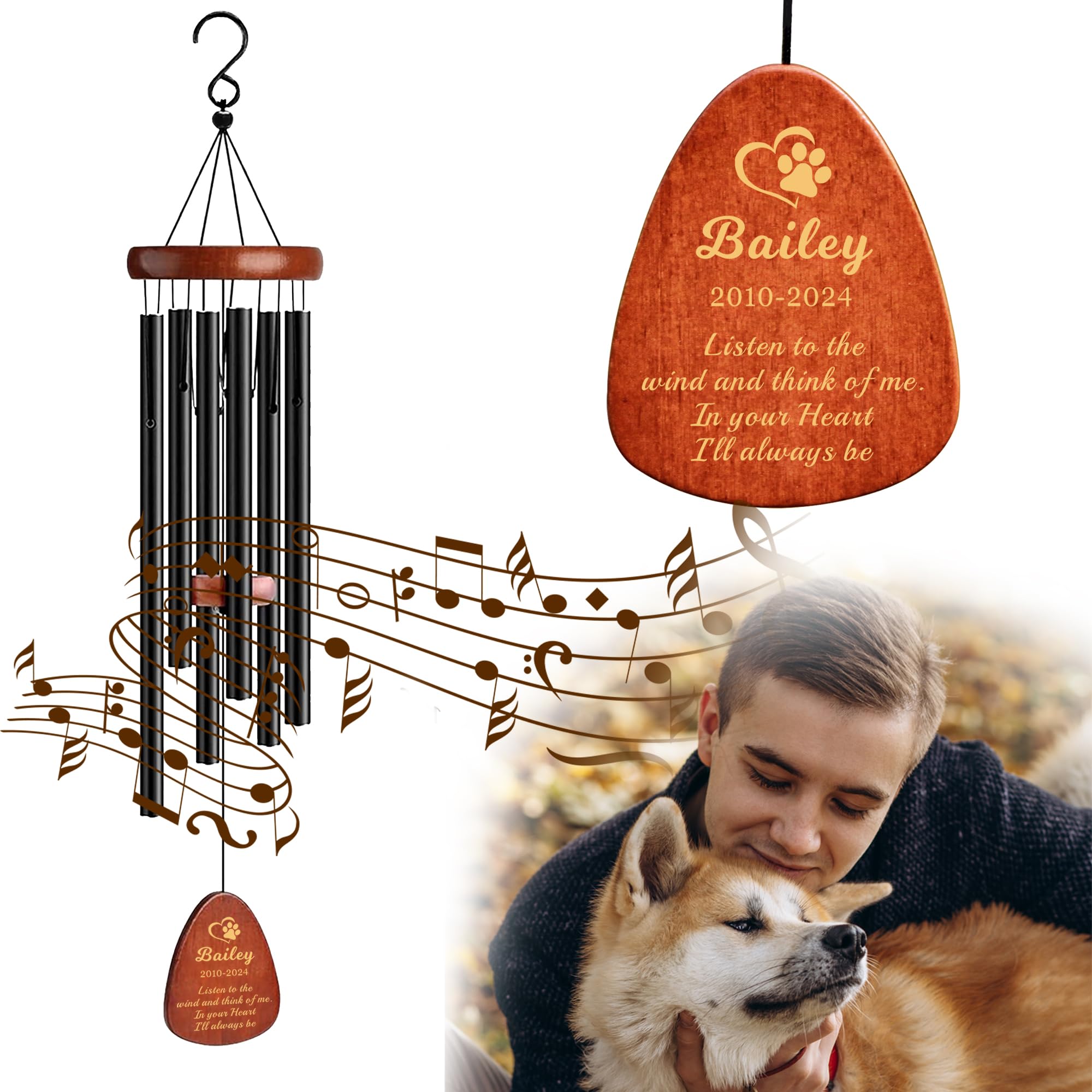 Edsg Personalized Dog Memorial Wind Chimes, Design 2, Champagne Gold
