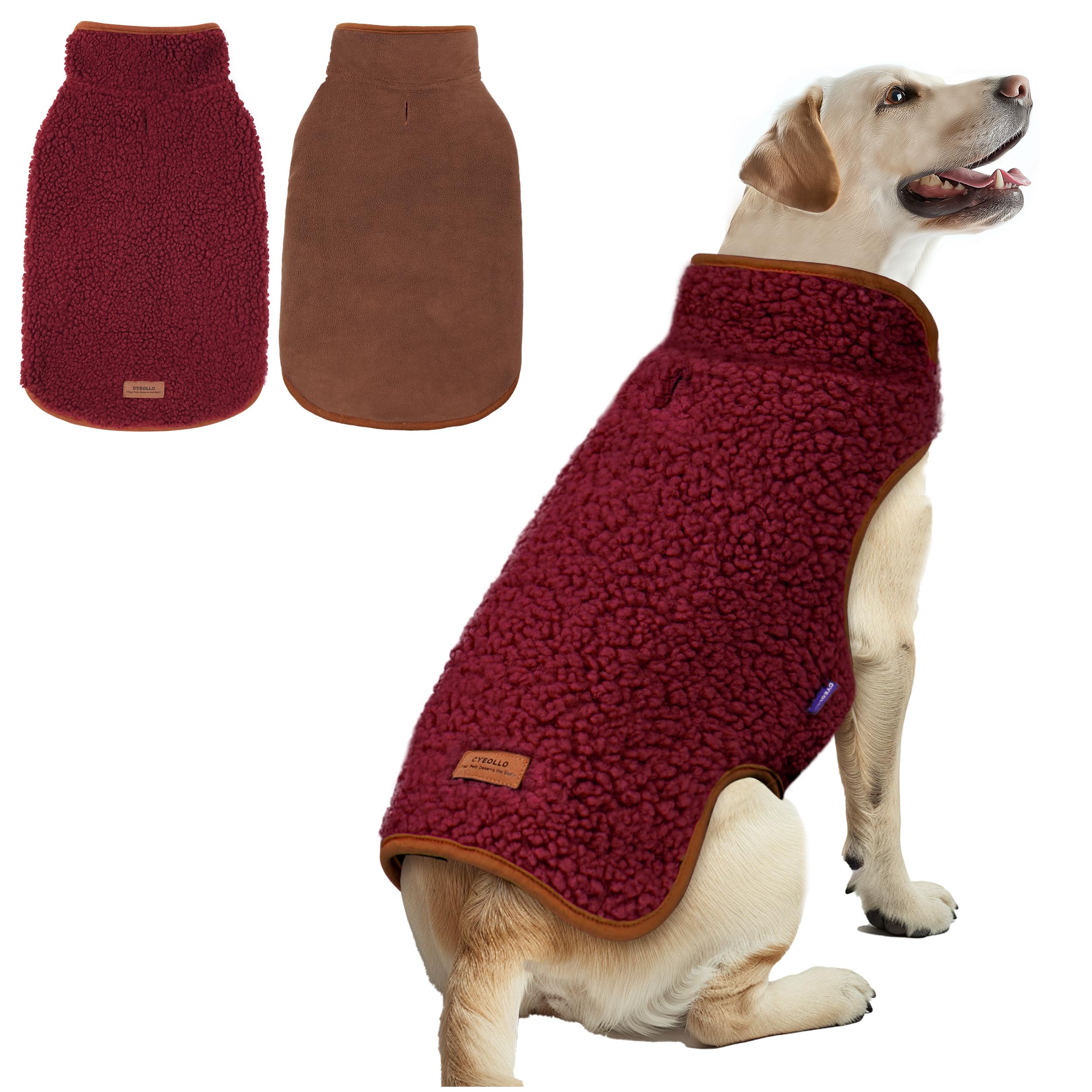 Cyeollo Warm Dog Coat Fleece Sherpa Winter Sweater, Turtleneck Jacket Vest For Large Dogs, Soft Reversible Coat For Cold Weather