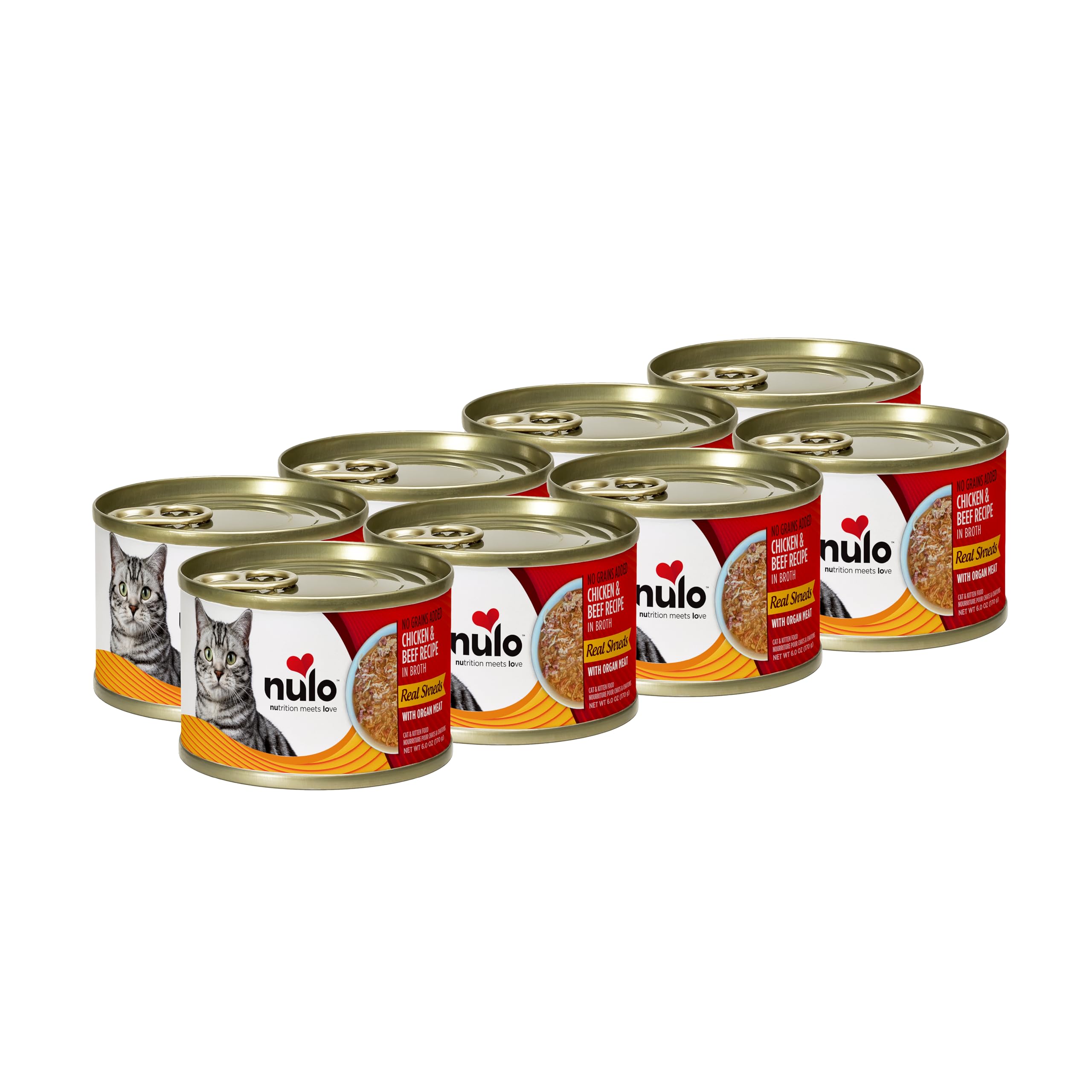 Nulo Real Shreds with Organ Meat Wet Canned Cat Food, Chicken & Beef, 6.0 Ounce, 8 Cans