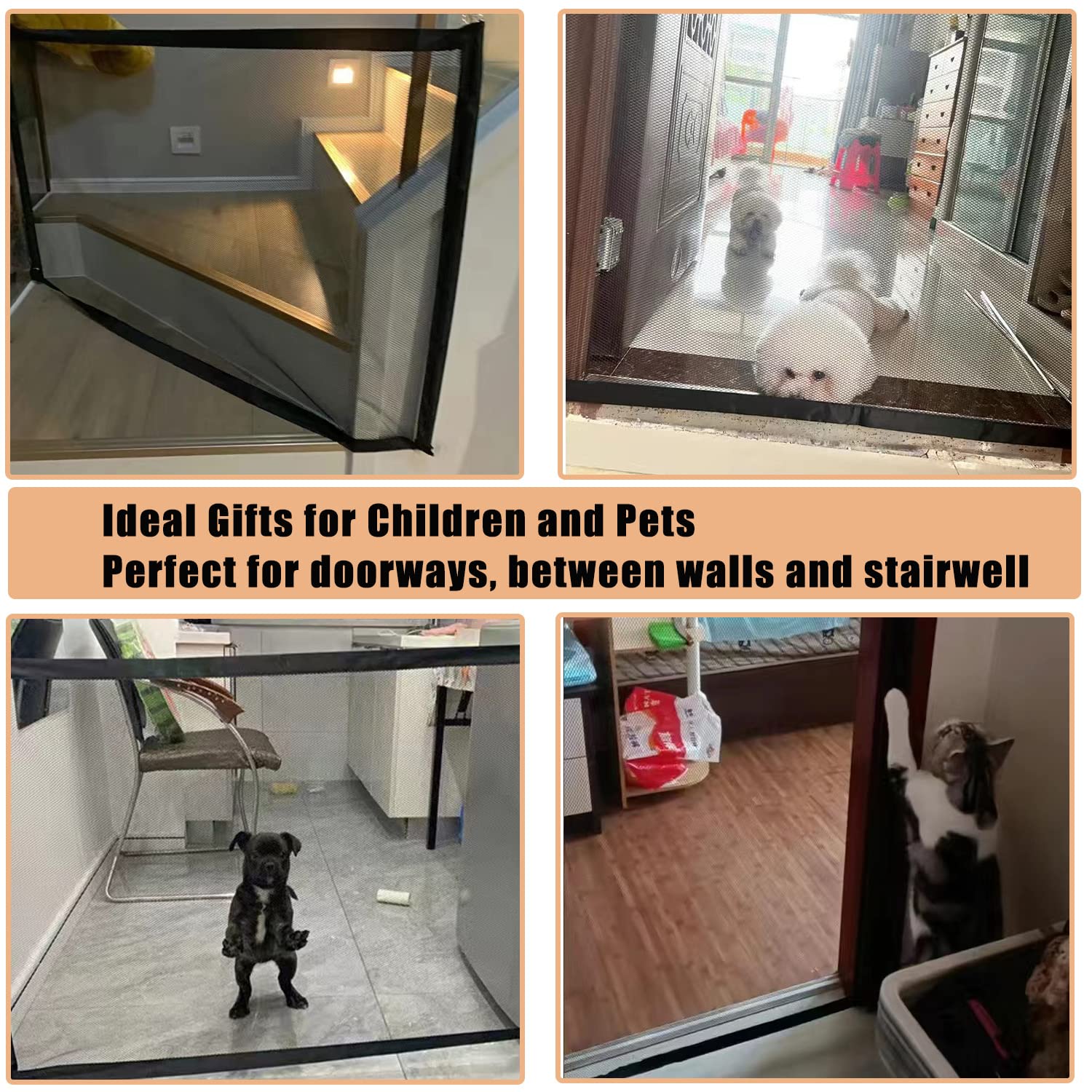 Mesh Dog Gate for Pets, Magic Pet Gate for The House, Portable Puppy Safety Fence Guard for Stairs and Doorways, Easy Install An