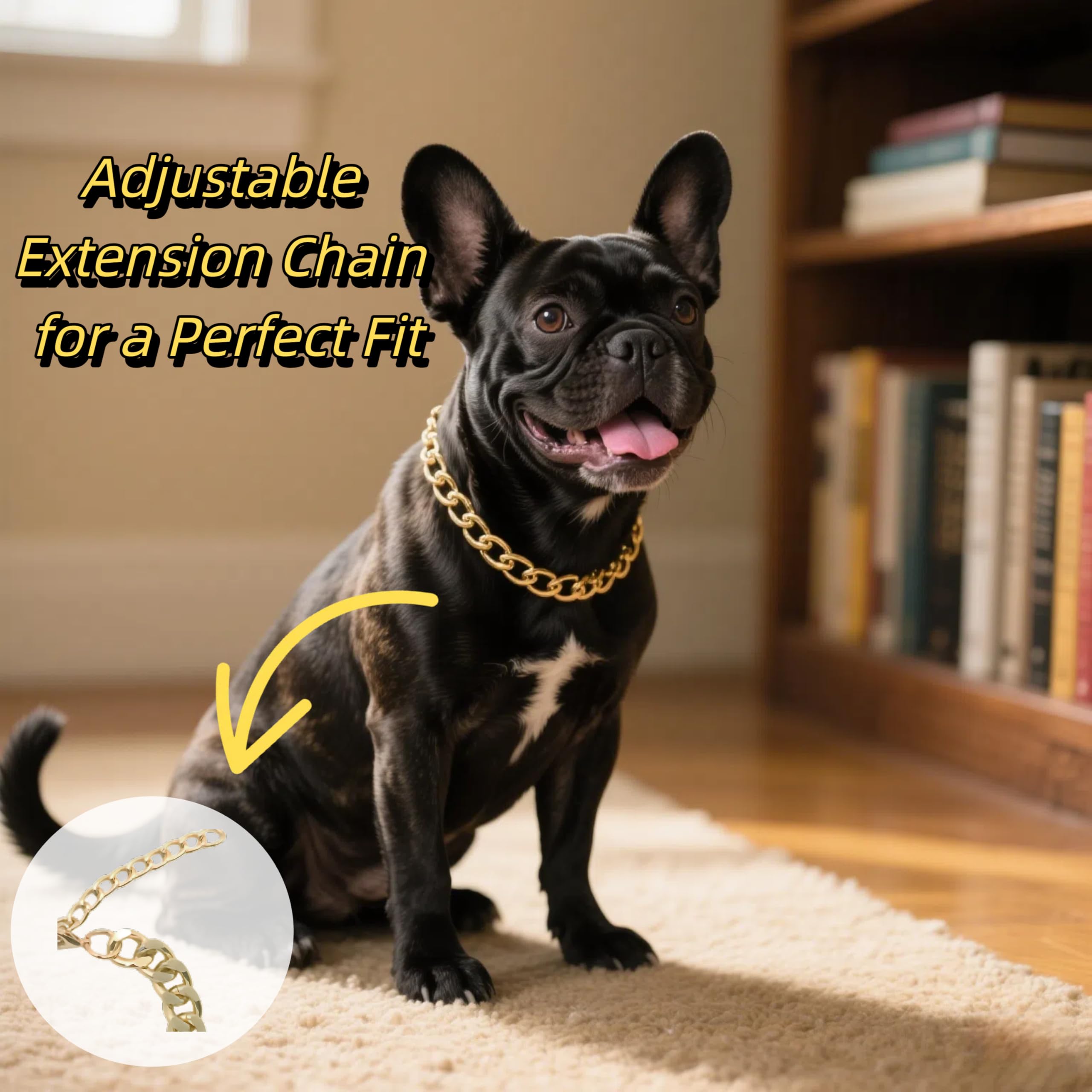 Cwyza Gold Dog Chain Necklace Collar - Fashionable Cuban Link, Adjustable, Lightweight & Durable Metal Decoration (Gold, 9 (Ne