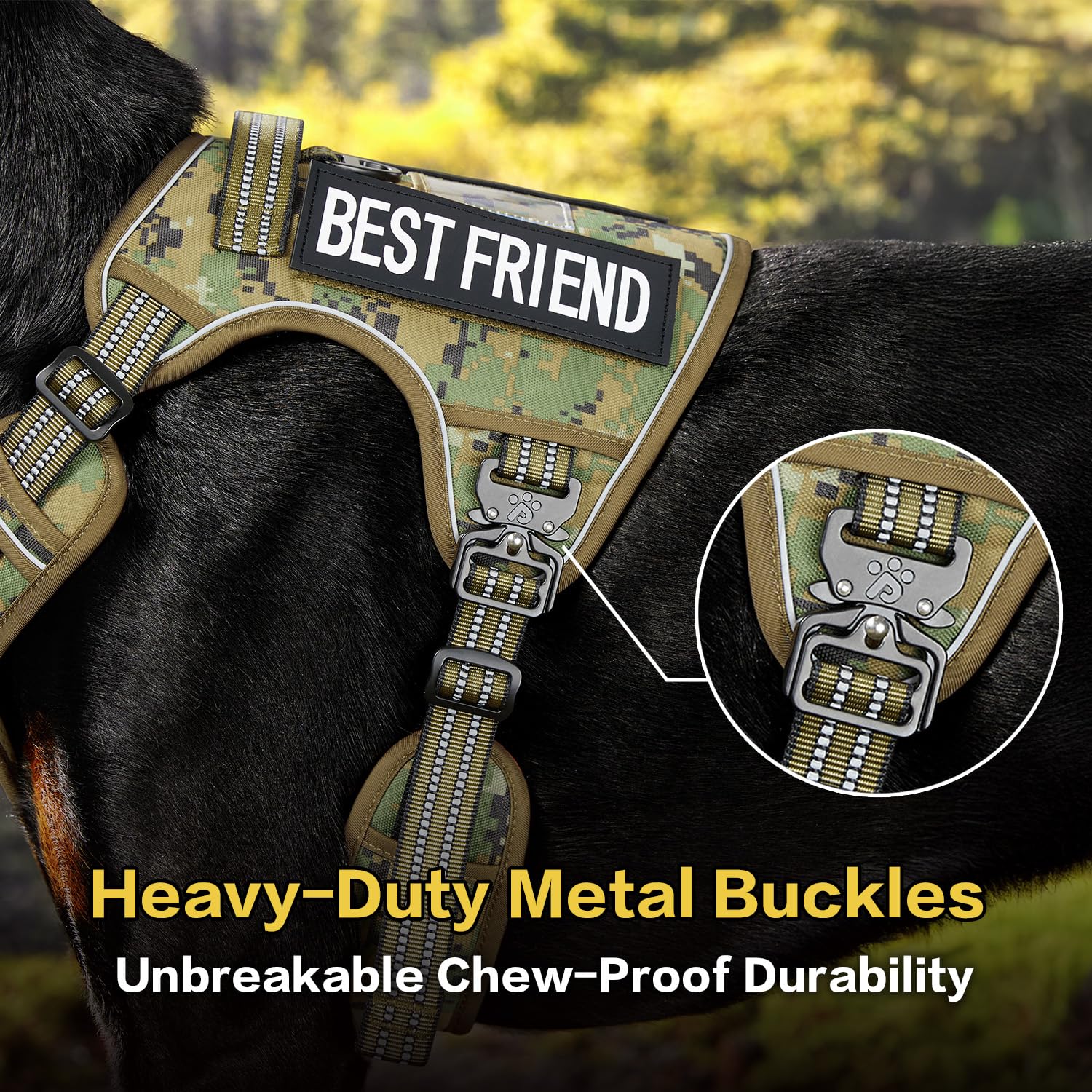 Pawspassion Tactical Dog Harness For X-Large Dogs, Chew-Proof Metal Hardware, Heavy Duty No Pull Dog Harness, Reflective Strips,